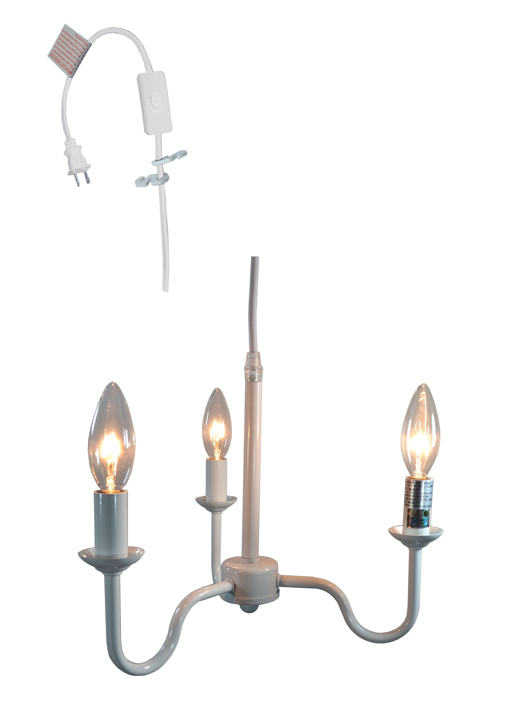 Urbanest Shire 3-Light Portable Chandelier - Glossy White Finish, Battery Operated Hanging Light for Bedroom, Patio, or Outdoor Decor