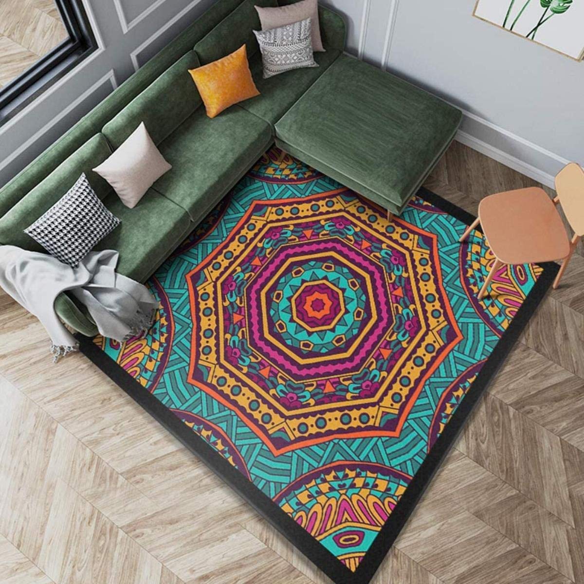 Bohemian Retro Style Abstract Non-Slip Indoor/Outdoor Area Rug - 3.3'x3.3' Shaggy Floor Carpet for Living Room, Bedroom, Nursery & Patio - Soft Luxury Home Decor for Cozy Spaces