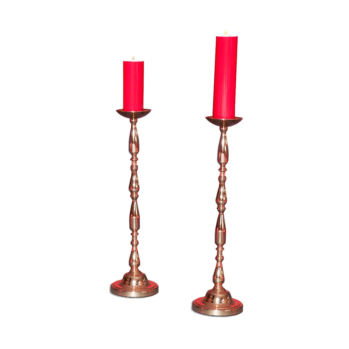Elegant Brass Candlesticks Set of 2 - Tall & Short Decorative Holders with Faux Candles for Wedding Centerpieces, Dining Table Decor, and Home Interior Styling