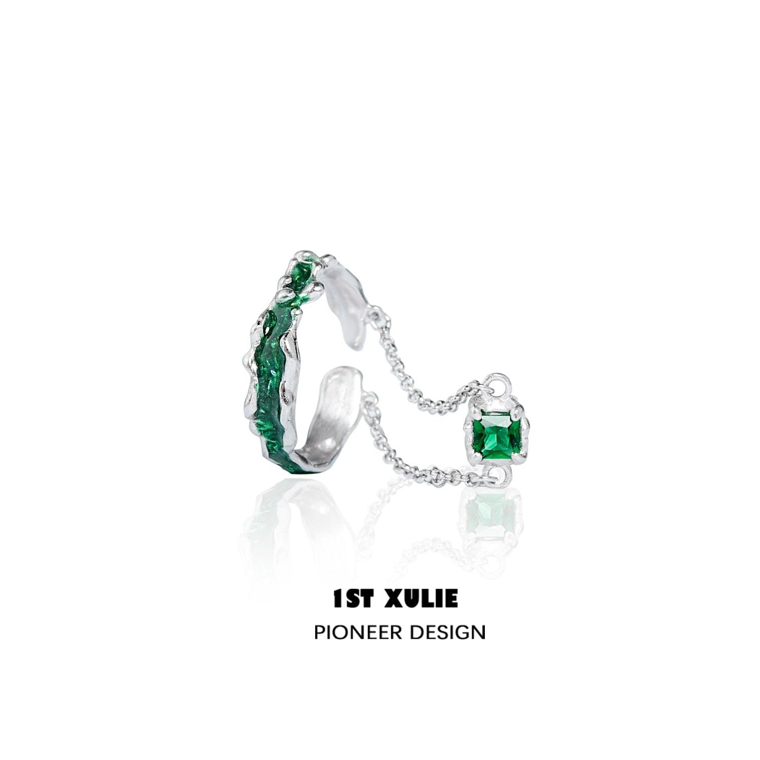 Slytherin House Sterling Silver Chain Zirconia Adjustable Opening Ring - Elegant Harry Potter Jewelry for Fans, Gift for Witches & Wizards - Perfect for Cosplay, Halloween Costume & Everyday Wear