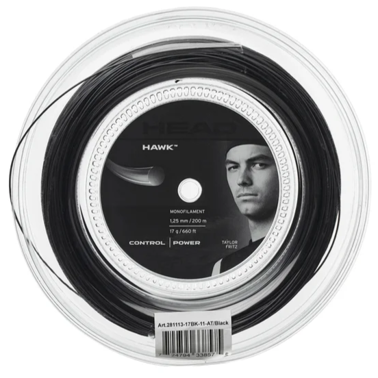 Head Hawk 17/1.25 Tennis String Reel (Black) - Premium Polyester String for Tennis Rackets | Perfect for Competitive Play & Stringing Professionals
