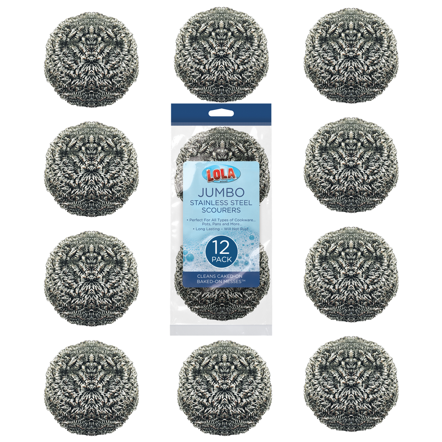 Heavy Duty Stainless Steel Scrubber Pads - 12 Pack for Kitchen Cleaning, Pots & Pans, Grills, Ovens - Extra Large & Durable Scouring Pads for Tough Stains