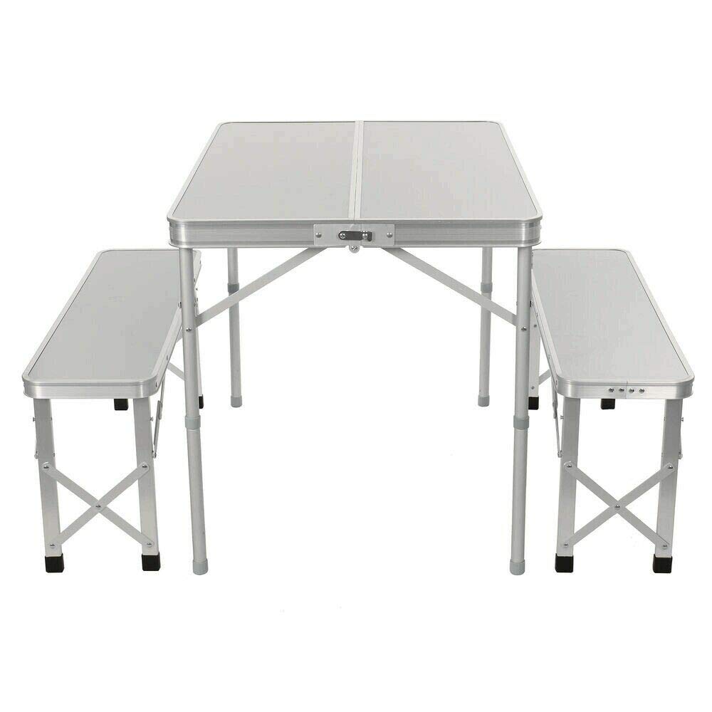 AlphaBaby Aluminum Folding Camping Picnic Table with 2 Bench Seats - Portable Outdoor Dining Set for Camping, Backyard, Beach & Tailgating Parties