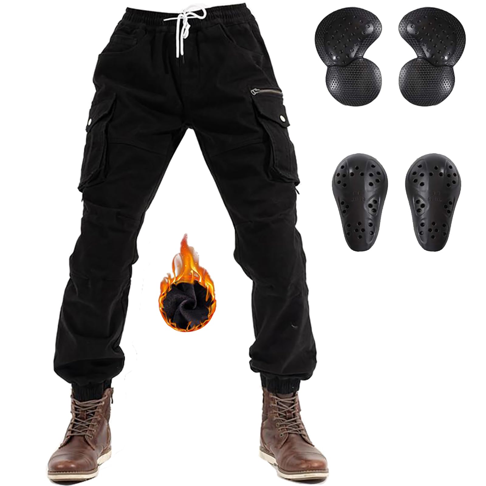 Armored Motorcycle Jeans for Men - Winter Warm Riding Pants with Velvet Lining for Cold Weather Rides