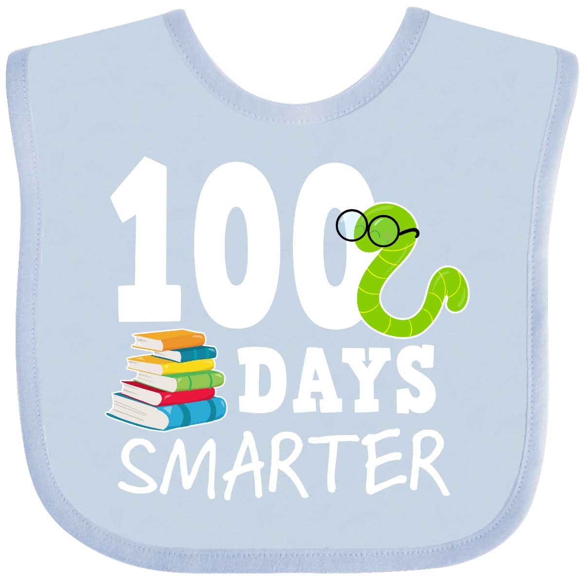 Inktastic 100 Days Smarter with Books and Worm Baby Bib - Cute & Soft Cotton Drool Bib for Infants & Toddlers - Perfect for School Celebrations, Daycare, and First Birthday Gifts