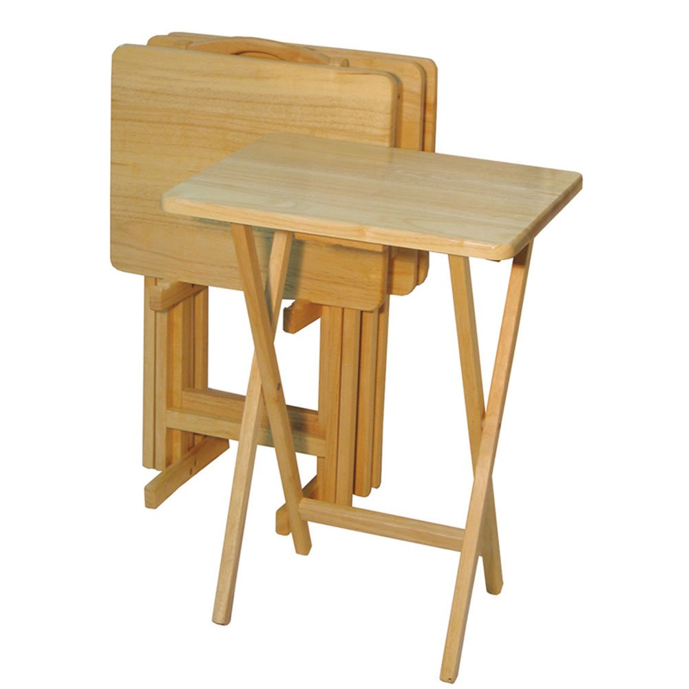 Casual Home 660-40 5-Piece Tray Table Set, Natural Wood Finish - Perfect for Living Room, Patio, or Outdoor Entertaining