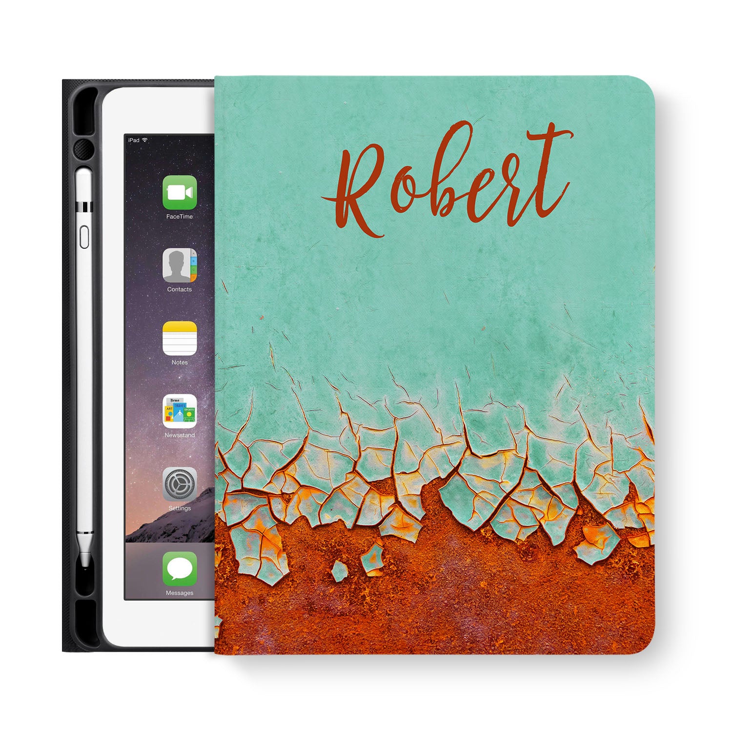 Premium iPad Folio Case with Rusted Metal Finish - Slim Protective Cover for iPad Pro/Air/Mini - Perfect for Work, Travel & Home Use
