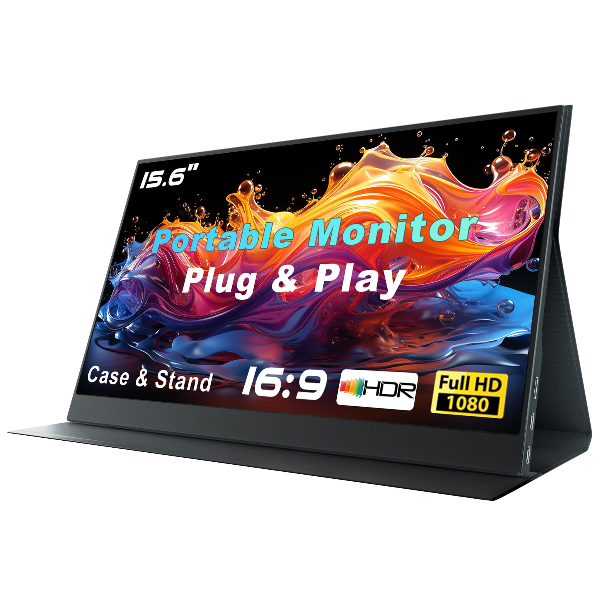 15.6 Inch Portable Monitor for Laptop - FHD 1080P USB-C HDMI Second Screen with Built-in Speakers & Cover Stand | Compatible with PC, Mac, PS5/4, Xbox, Switch | Perfect for Travel, Gaming, Remote Work & Office Setup