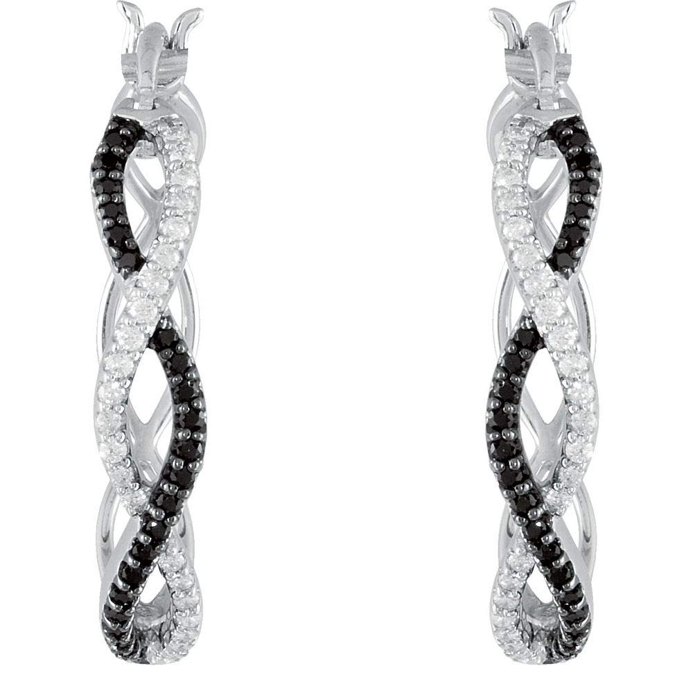 925 Sterling Silver Black Spinel & Diamond Hoop Earrings for Women - 24mm x 19mm Dainty Stud Earrings - Perfect for Parties, Weddings & Everyday Wear