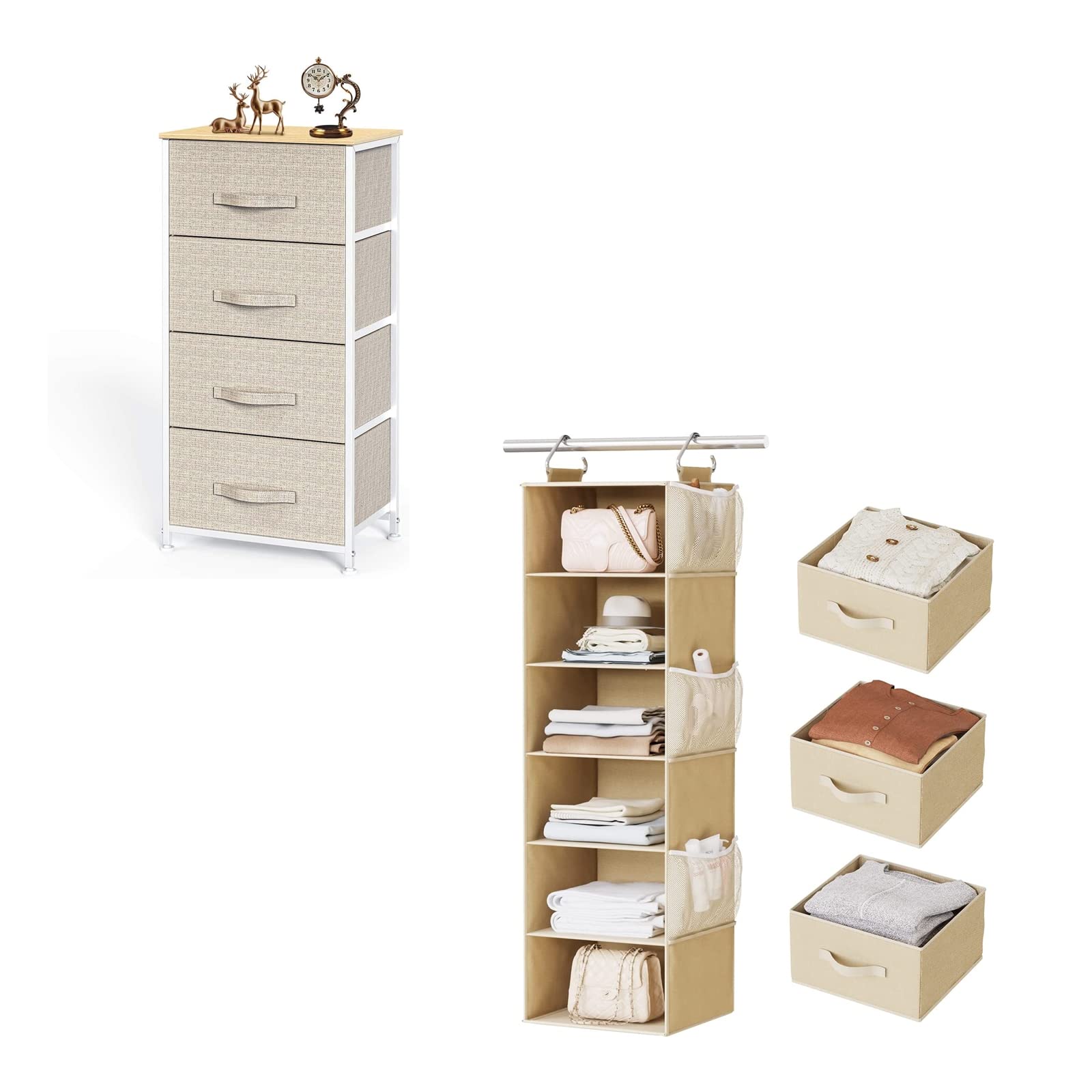 Pipishell 6-Shelf Hanging Closet Organizer with 3 Removable Drawers & Side Pockets - Space Saving Storage for Clothes, Shoes & Accessories - Perfect for Bedroom, Closet or Garment Rack (12