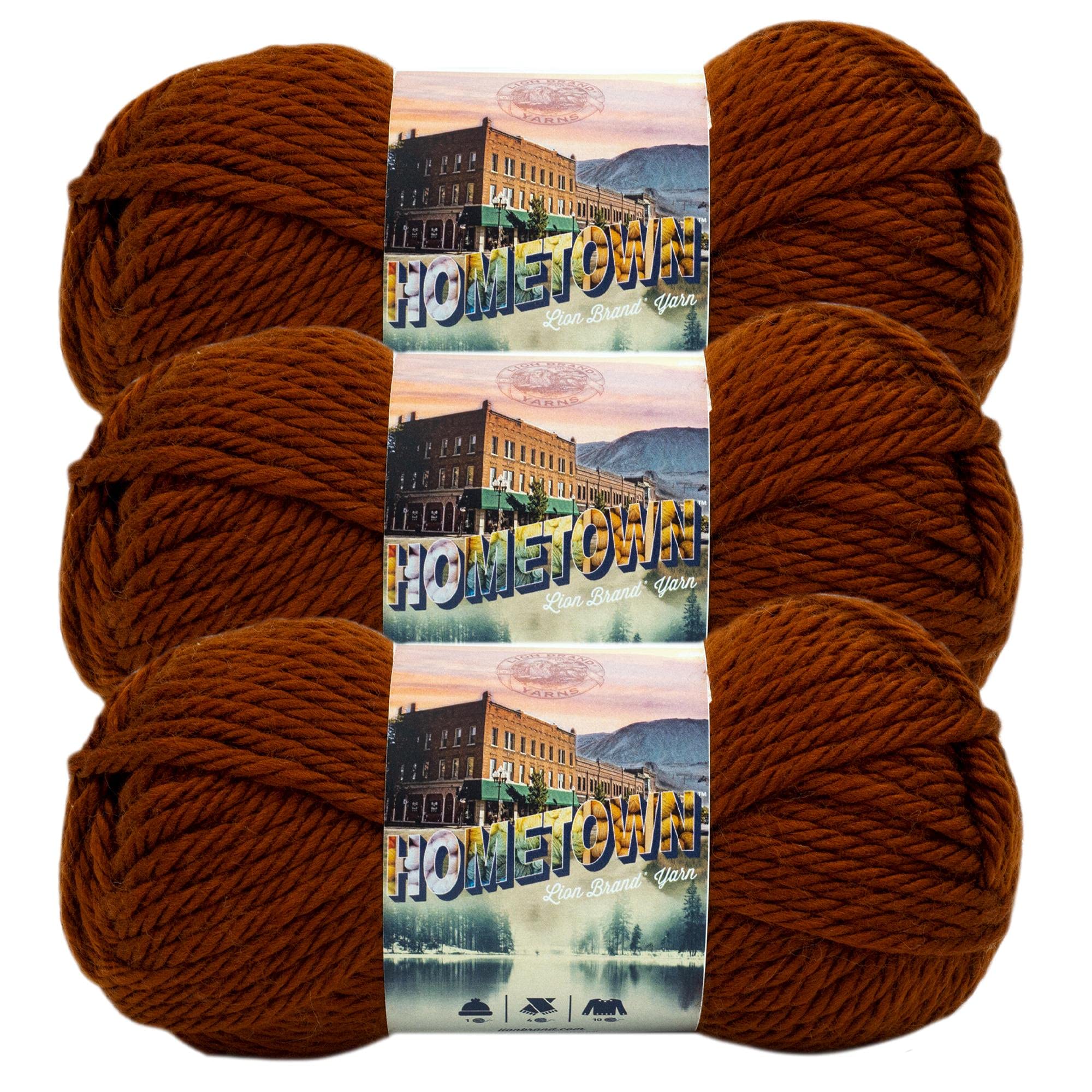 Lion Brand Yarn Hometown Yarn - Super Bulky 6 Weight Yarn for Knitting, Crocheting & Crafting - 3 Pack (Stowe Sugar Maple) - Perfect for Scarves, Blankets & Winter Accessories