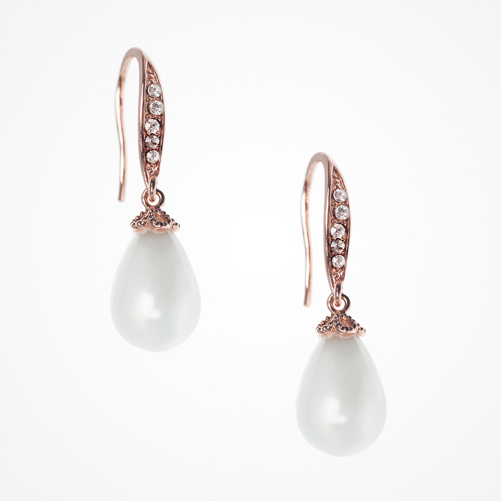 Aruna Rose Gold Pearl Earrings for Women - Elegant Dangle Drop Earrings for Wedding, Party & Special Occasions