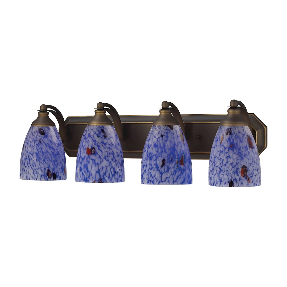 Mix-N-Match Vanity 4-Light Wall Lamp in Aged Bronze with Starburst Blue Glass - Perfect for Bathroom, Bedroom, and Hallway Lighting Decor