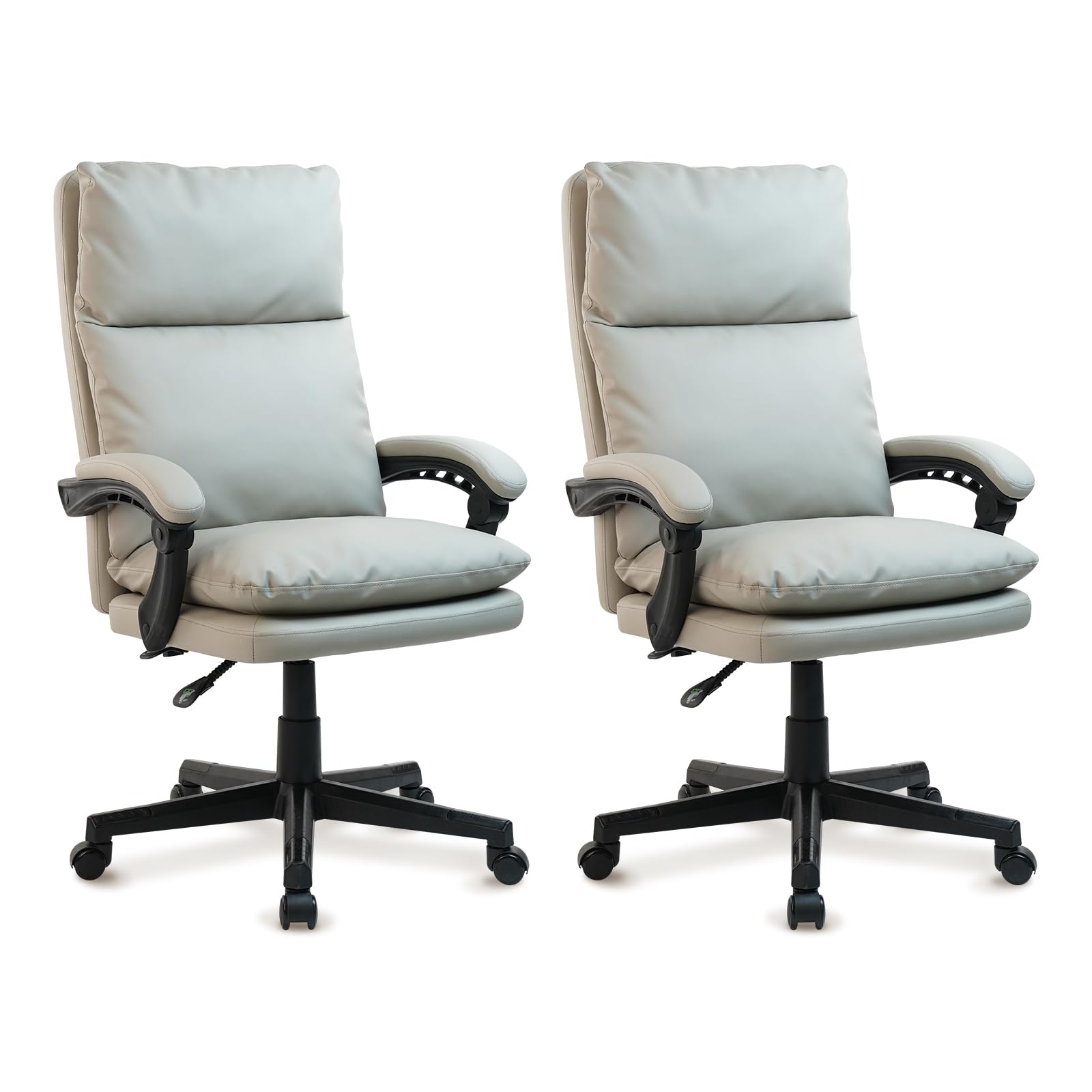 CLATINA Ergonomic Reclining Office Chair - Big and Tall High Back Executive Leather Desk Chair with Lumbar Support, Wide Seat Computer Task Chair for Home & Office (Grey, 2-Pack) - Perfect for Long Work Hours & Gaming Sessions