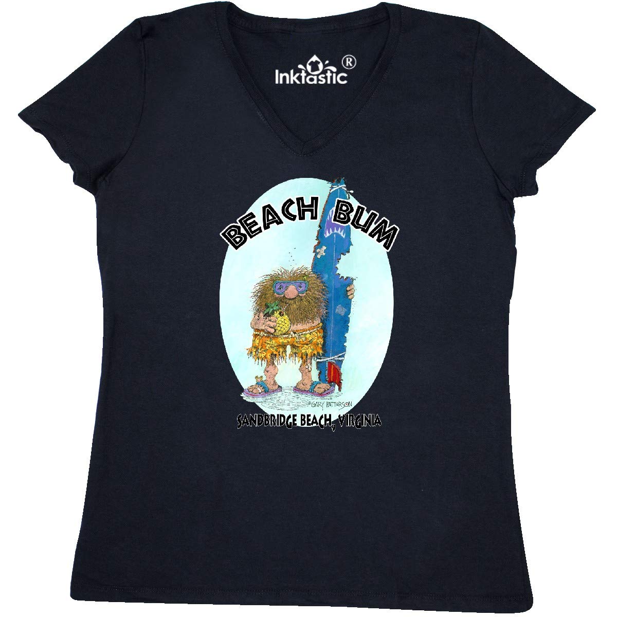 Inktastic Beach Bum Sandbridge Beach Women's V-Neck T-Shirt by Gary Patterson - Perfect for Summer Vacations, Beach Outings, and Casual Wear