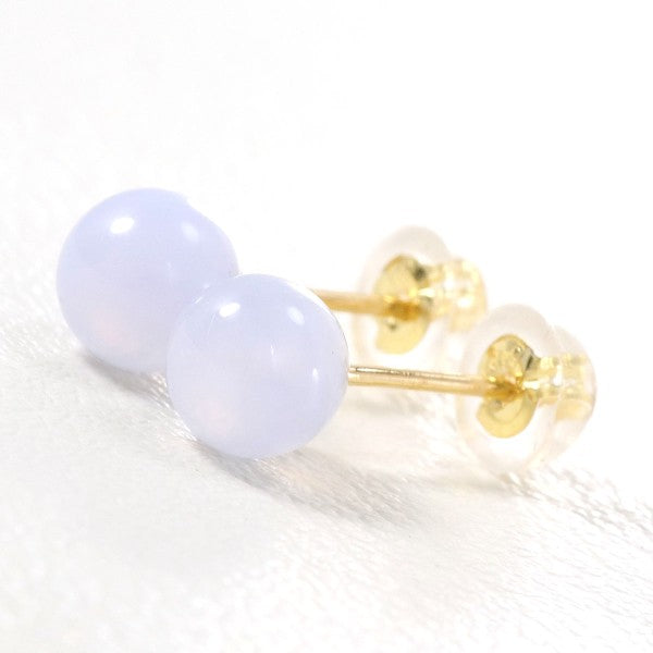 18K Yellow Gold Blue Lace Agate Stud Earrings - Natural Stone Jewelry for Women - Perfect for Weddings, Parties & Everyday Wear