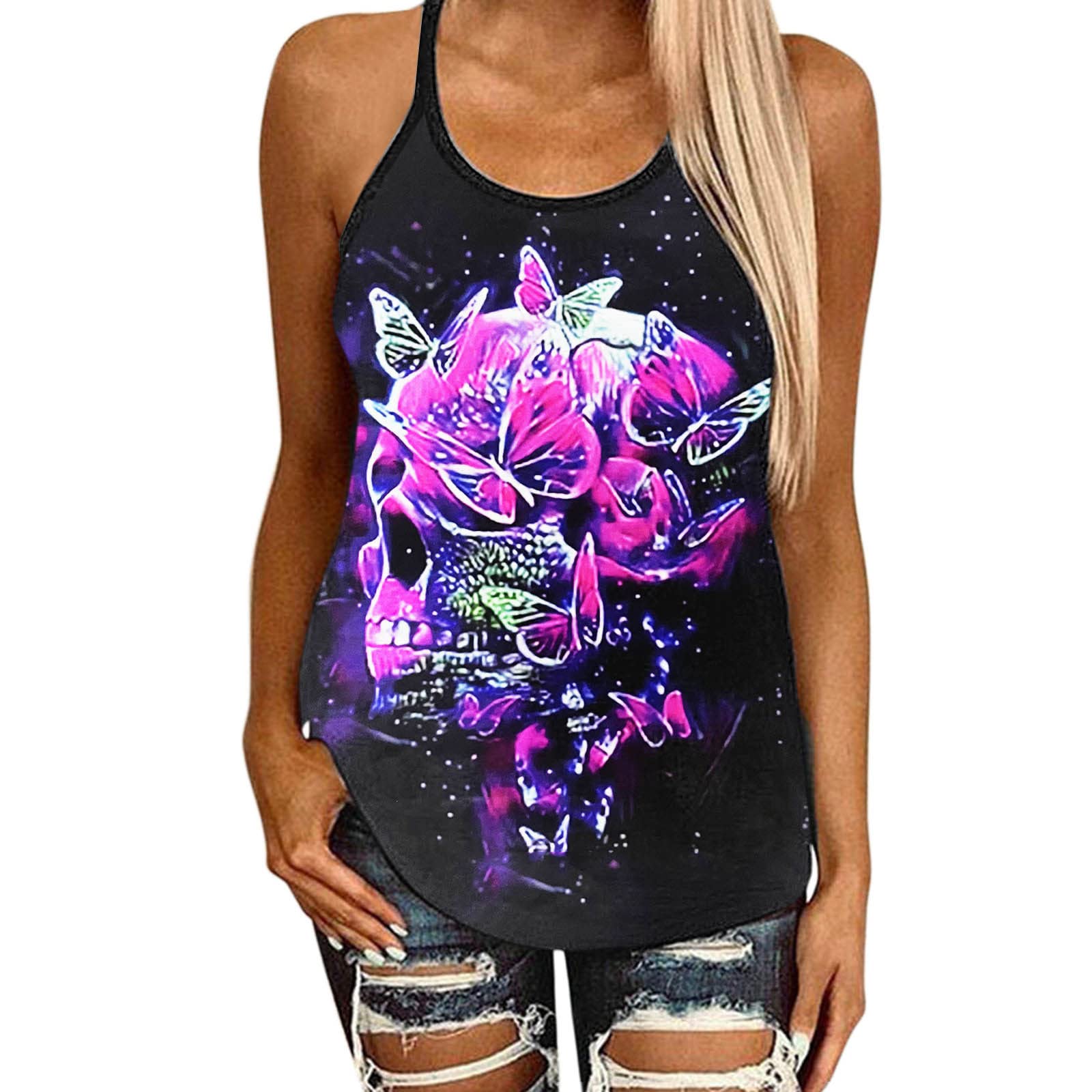 Women's Sexy Summer Tank Tops - Criss Cross Hollow Back Camisole Loose Tunic Vest (Purple, Small) | Perfect for Beach, Pool Party & Casual Outfits