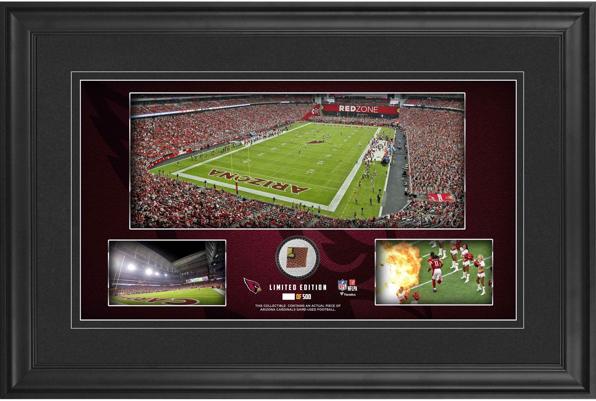 Arizona Cardinals Framed 10x18 Stadium Panoramic Collage with Authentic Game-Used Football - Limited Edition 500 - NFL Memorabilia for Sports Fans & Man Cave Decor