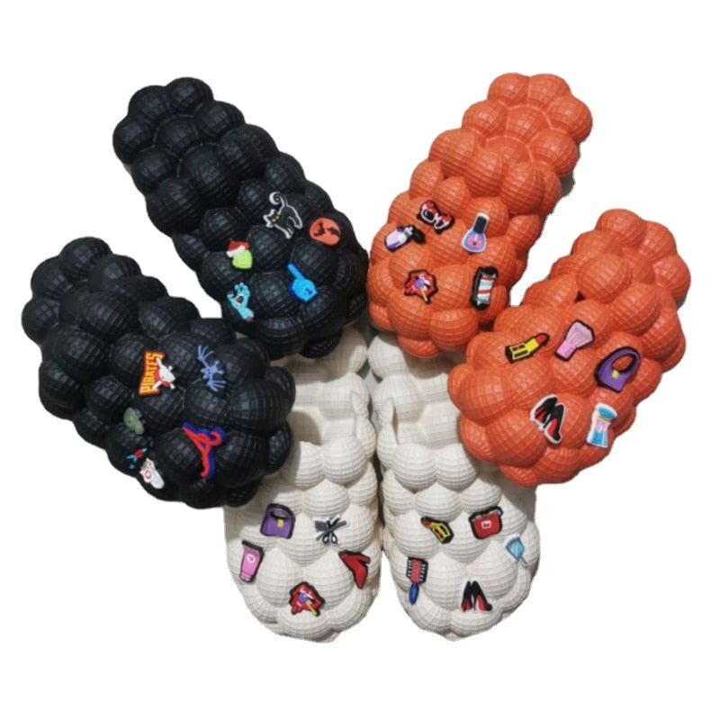 2024 Trendy Women's Fashion Bubble Slides with Charms - Comfortable Thick Sole Massage Slippers for Indoor, Bathroom & Beach Use - Perfect for Ladies and Men (Unisex)