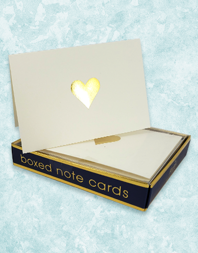 Golden Heart Embossed Note Cards - Elegant Greeting Cards with Foil Stamping for Thank You Notes, Wedding Invitations & Special Occasions - Perfect for Anniversaries, Birthdays and Romantic Gifts