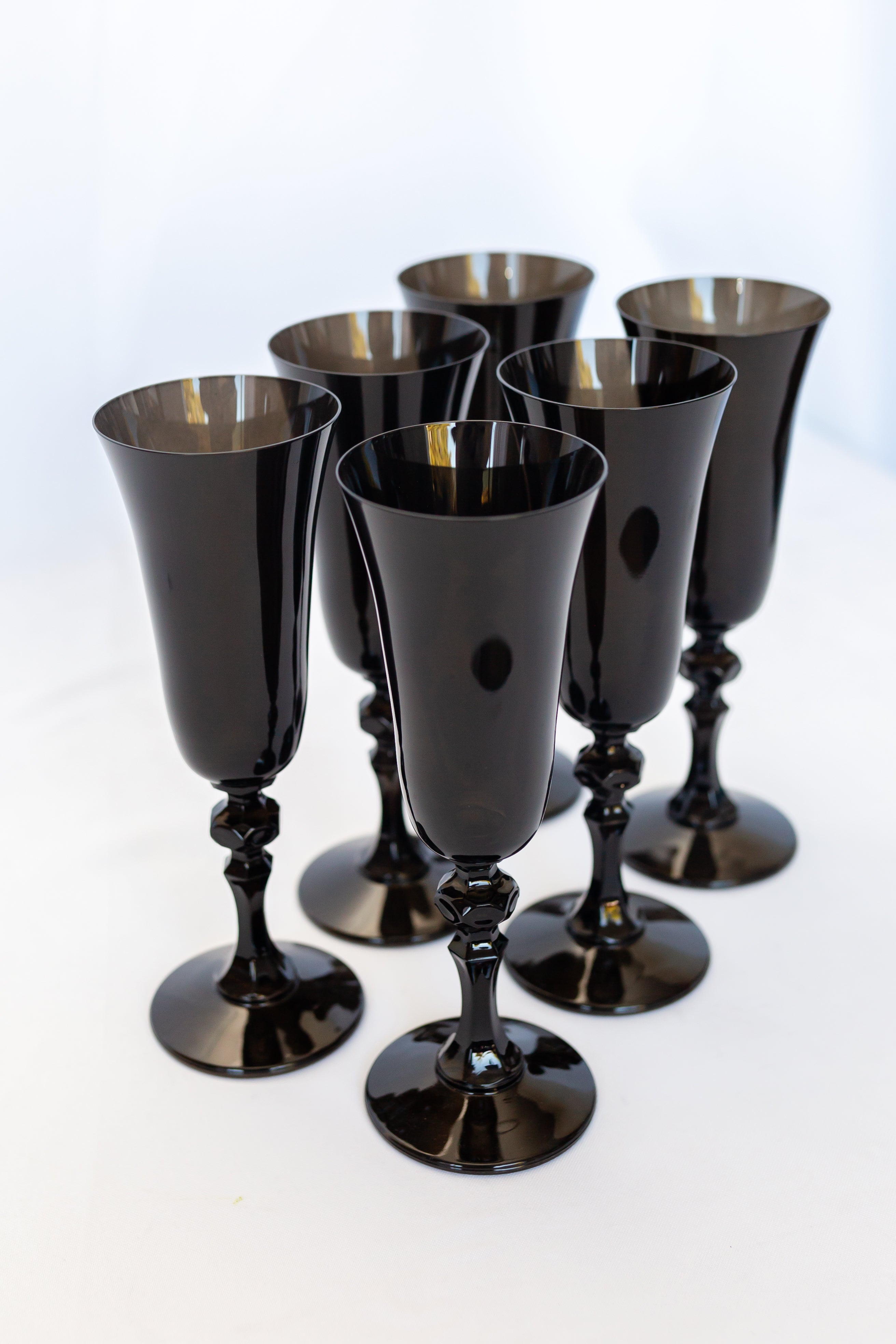 Estelle Colored Regal Flute Set of 6 - Elegant Black Glass Flutes for Wine, Champagne & Cocktails | Perfect for Weddings, Parties & Special Occasions