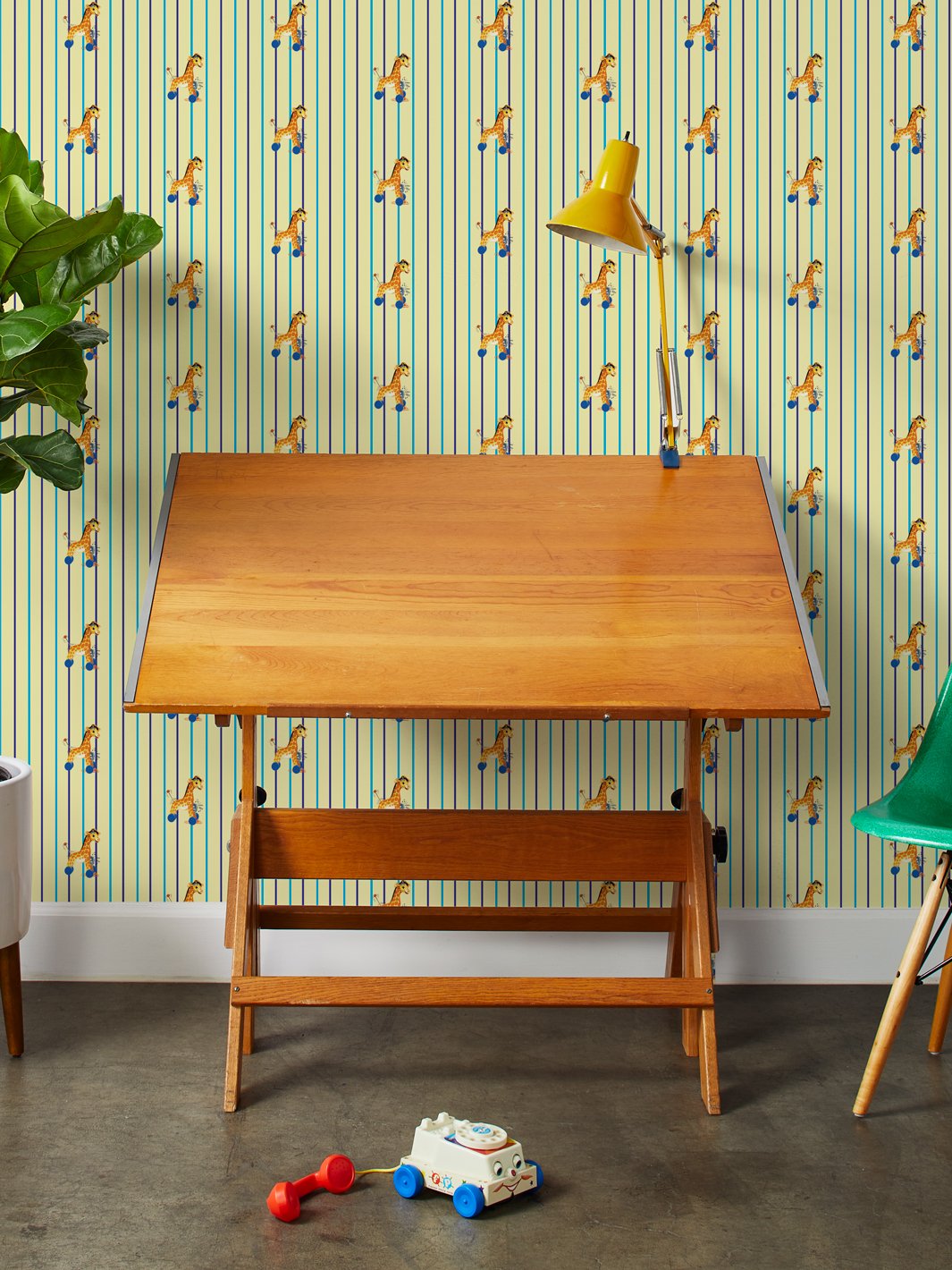 Fisher Price™ Yellow 'Jingle Giraffe Stripe' Wallpaper - Nursery Decor for Baby Rooms & Kids Bedrooms