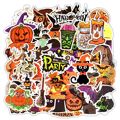 NICKSUN 50 Pack Halloween Stickers for Kids, Adults & Teens - Cute Pumpkin, Ghost & Bat Stickers for Scrapbooks, Water Bottles, Laptops - Waterproof Vinyl Decals for Halloween Party Decorations & DIY Crafts