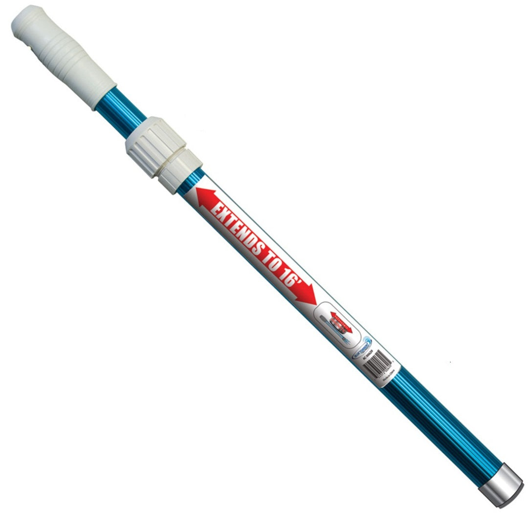 16' Blue Torrent 2-Piece Telescopic Pool Pole for Swimming Pools - Extendable Pool Cleaning Tool for Skimmers, Nets & Brushes (Perfect for Above Ground & Inground Pools)