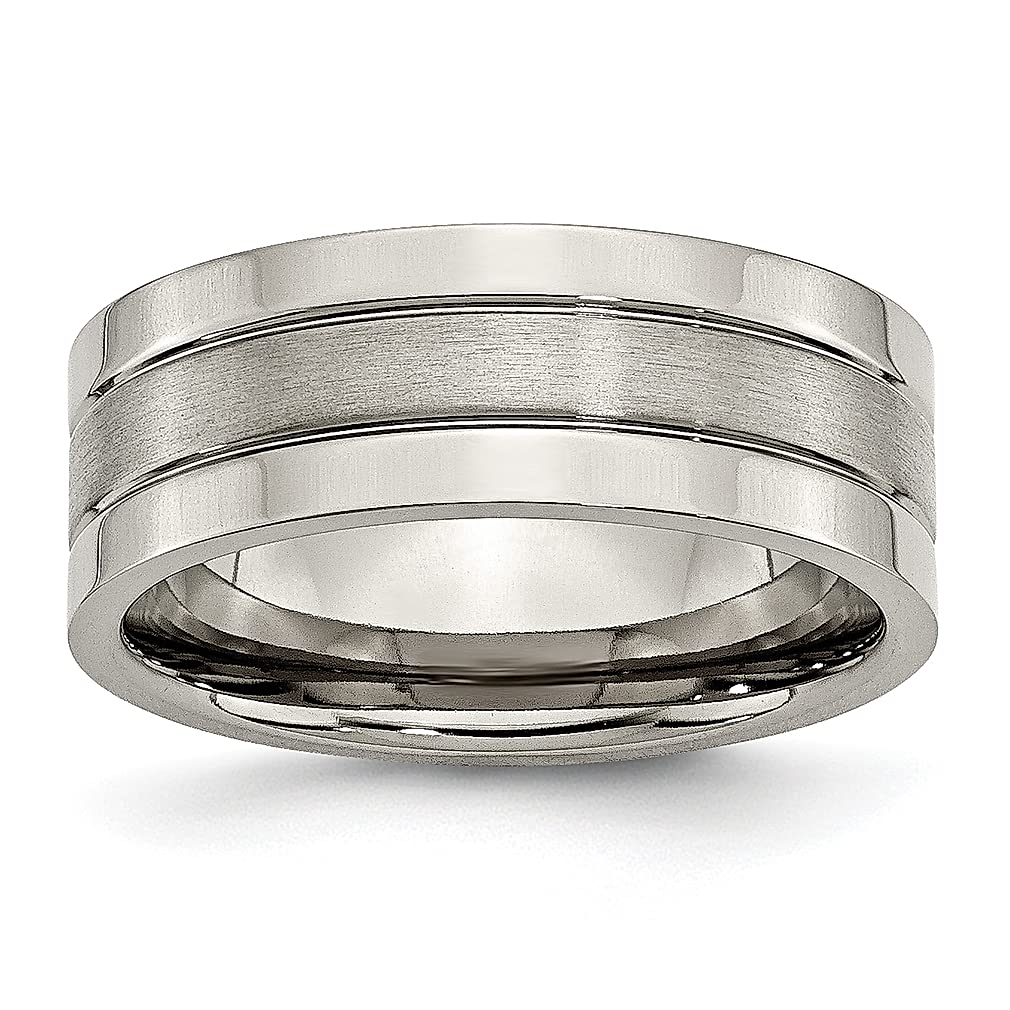 ICE CARATS 8mm Titanium Brushed Wedding Band for Women - Grooved Center Design, Durable & Hypoallergenic Ring - Perfect Anniversary, Engagement & Everyday Jewelry Gift for Her