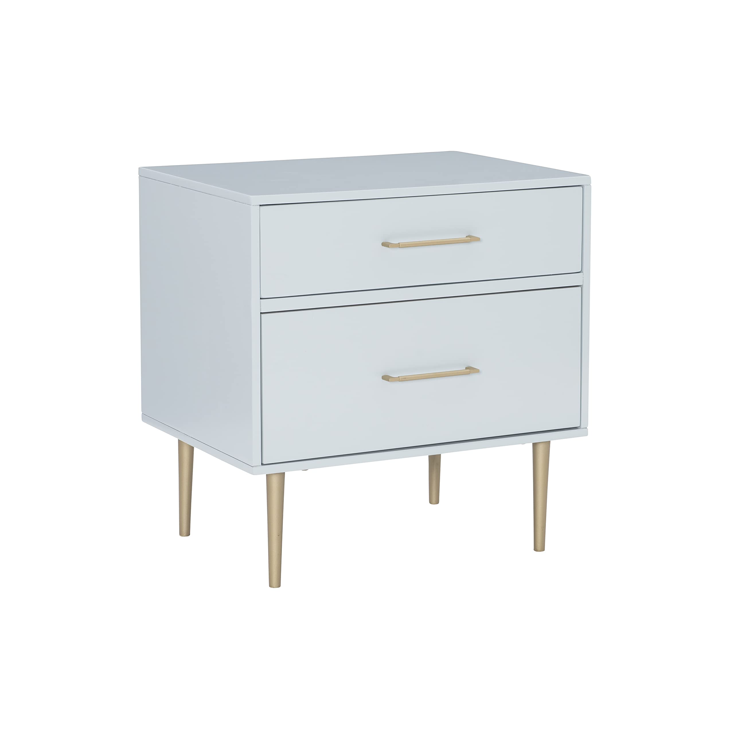 Modern Ice Blue Nightstand with Gold Hardware - 2 Drawer Bedside Table for Bedroom, Living Room, or Office Storage