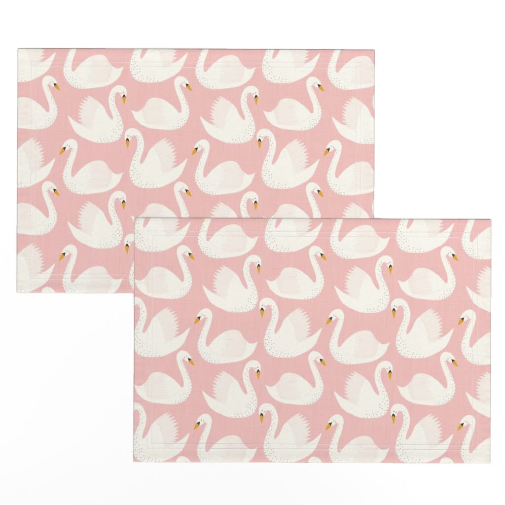 Spoonflower Linen Cotton Canvas Placemats Set of 2 - Pink Woodland Whimsical Print Table Mats for Dining Room Decor, Kitchen Table Setting, and Party Decorations
