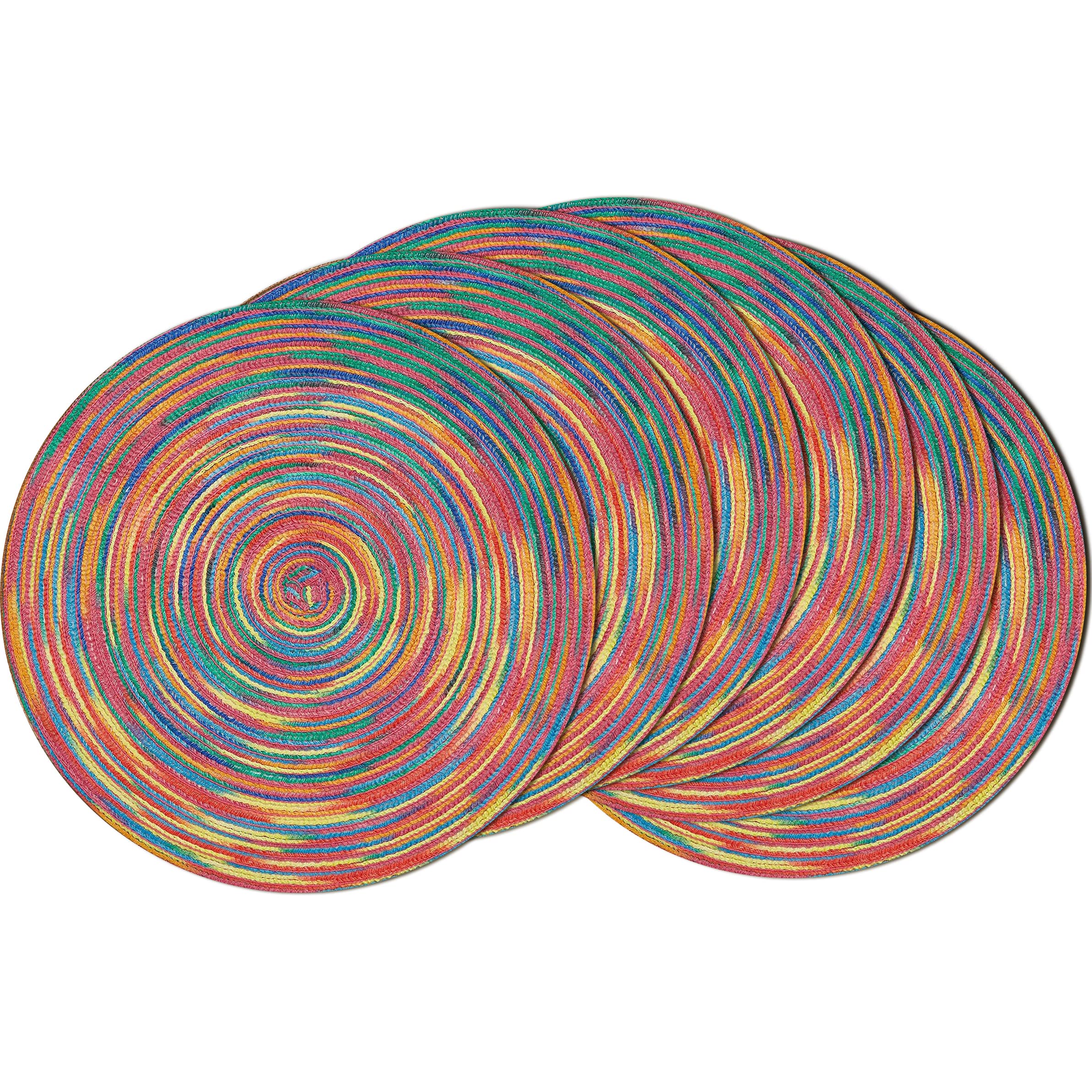 POQGLFT Round Braided Placemats Set of 6 - 15 Inch Woven Table Mats for Dining, Kitchen, and Round Tables - Elegant Home Decor for Everyday Meals and Special Occasions
