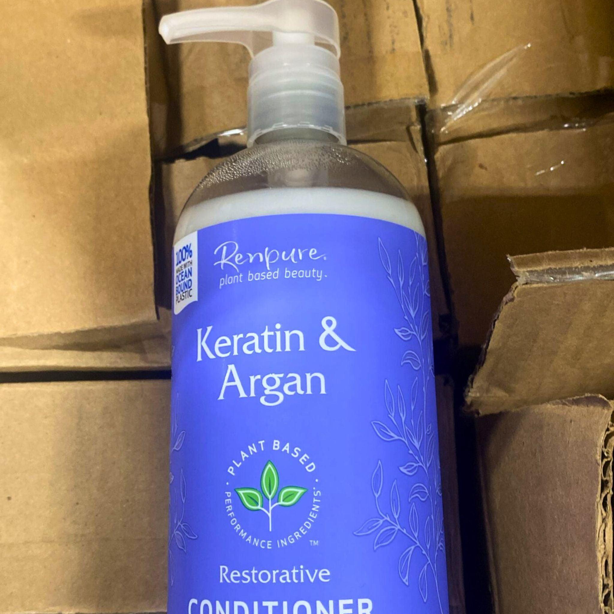 Renpure Plant Based Beauty Keratin & Argan Oil Restorative Conditioner 24oz (48 Pack) - Hydrating Hair Treatment for Dry, Damaged Hair - Perfect for Salons & Home Hair Care