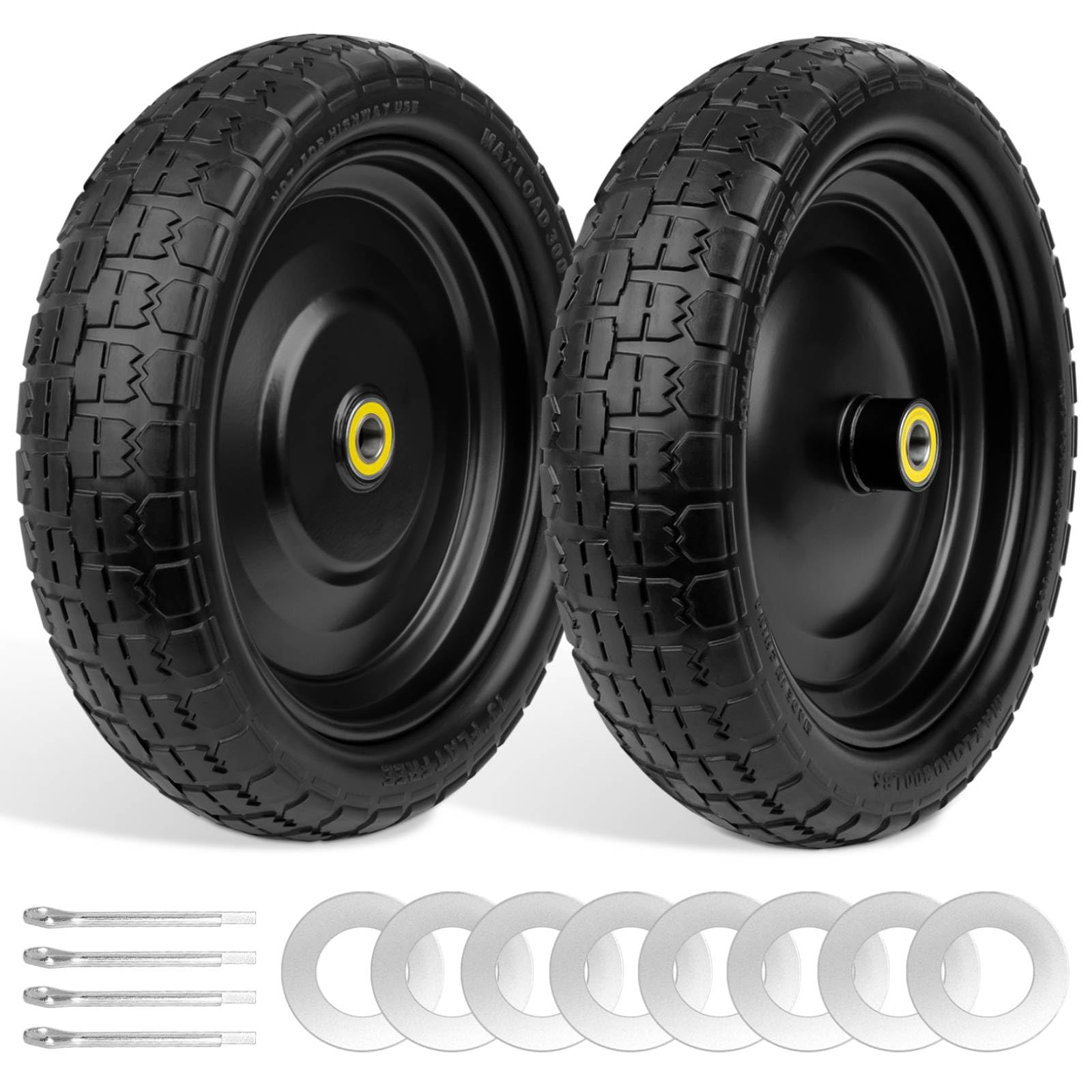 13 Inch Wheelbarrow Wheels - 4.00-6 Solid Flat Free Tires with 5/8