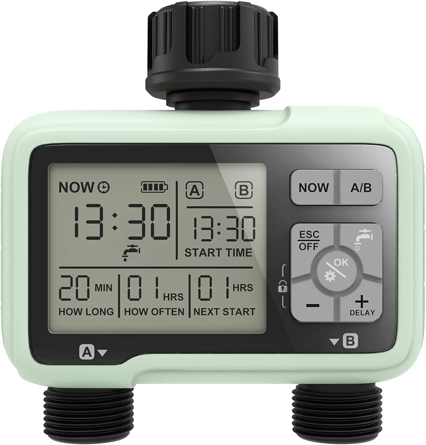 STYDDI Programmable 2-Zone Garden Hose Timer with Rain Delay - Automatic Watering System for Lawn & Yard | Digital Irrigation Controller with Manual/Auto Modes | Perfect for Outdoor Plants, Flowers & Vegetable Gardens