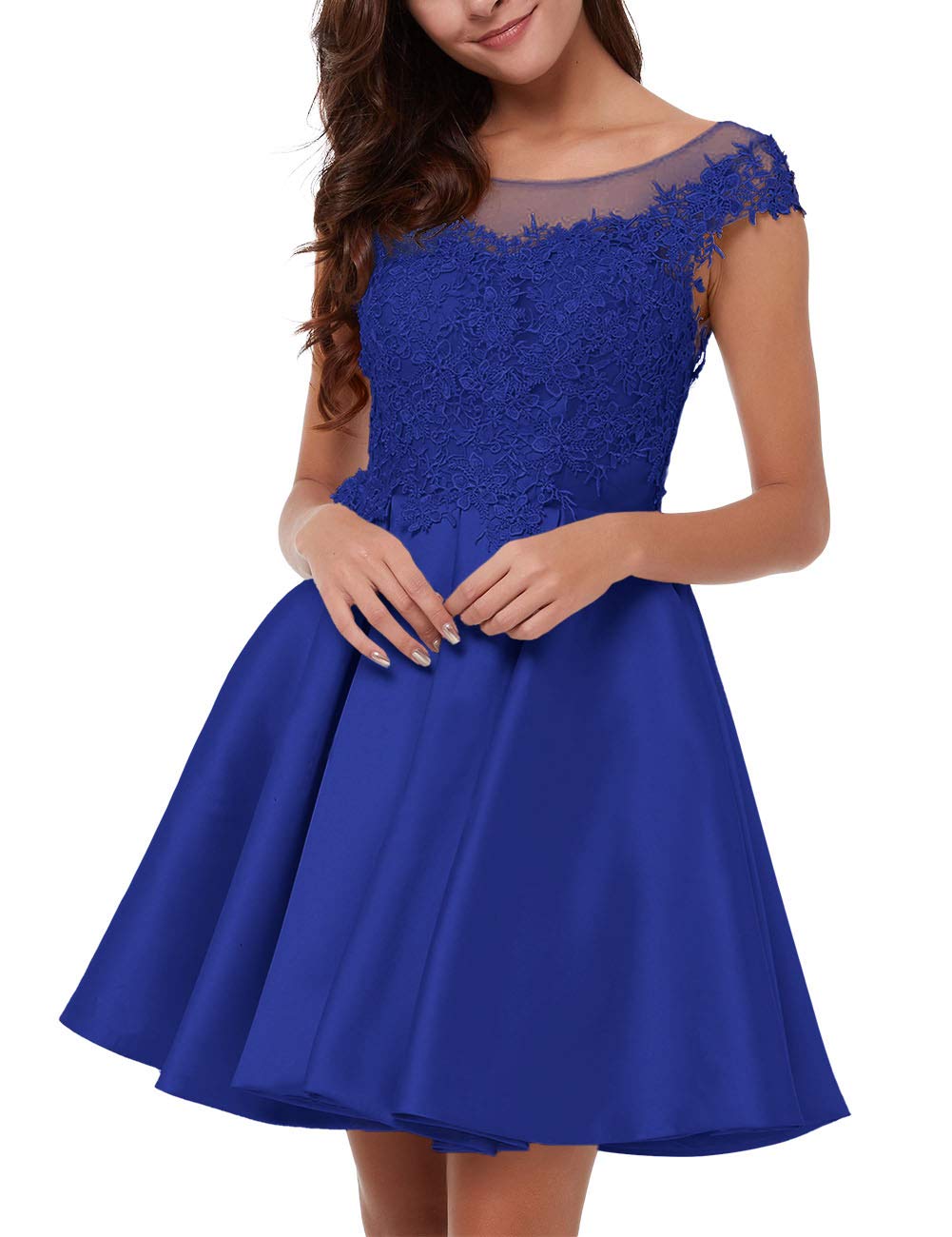 Elegant Homecoming Dresses | Lace Short Prom Dresses for Women | A-Line Satin Cocktail Party Dresses with Cap Sleeves | Perfect for School Dances, Formal Events & Special Occasions
