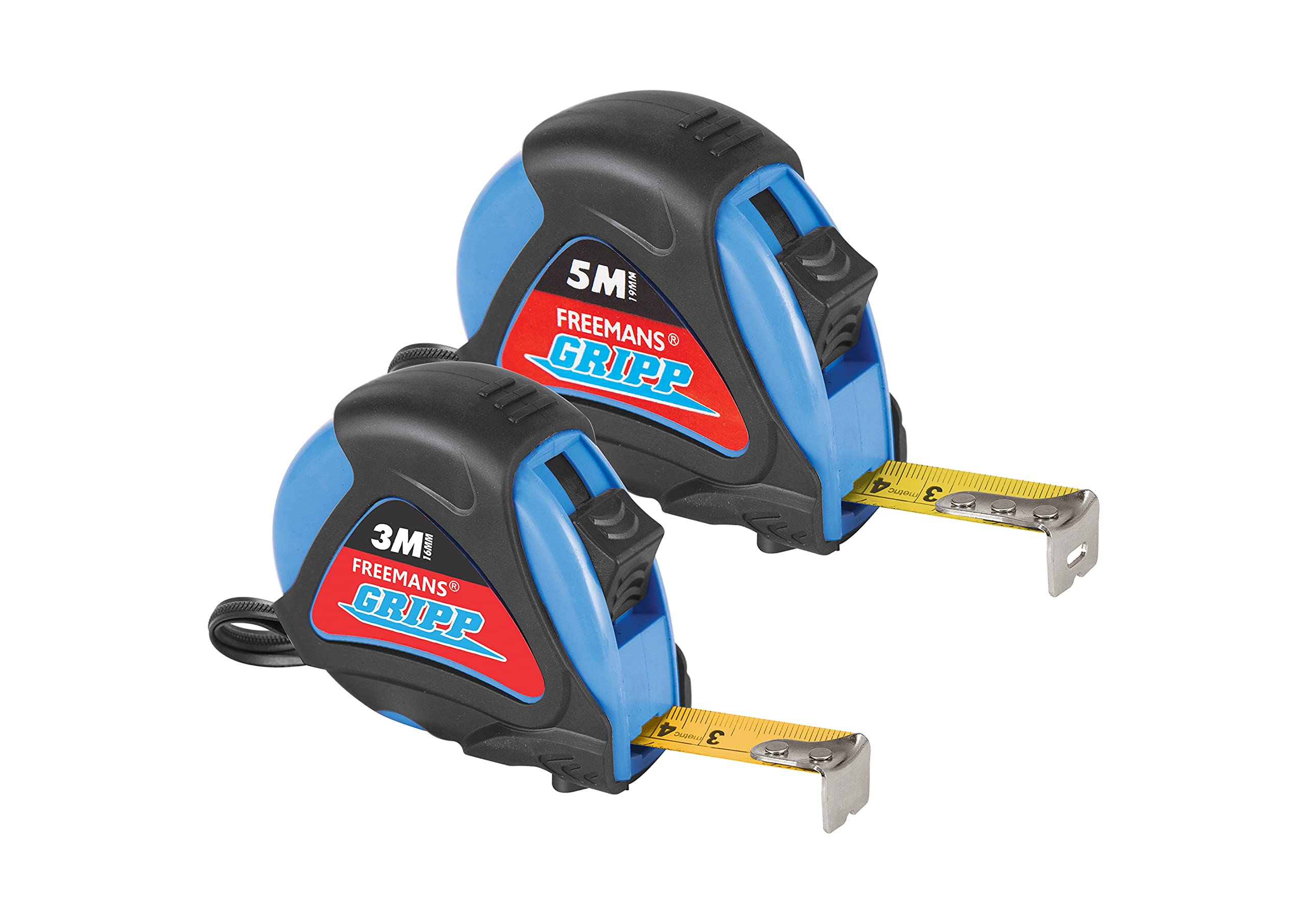 Freemans Gripp 3M 16mm & 5M 19mm Measuring Tape Set - Durable Construction Measuring Tools for DIY, Carpentry, and Home Improvement Projects