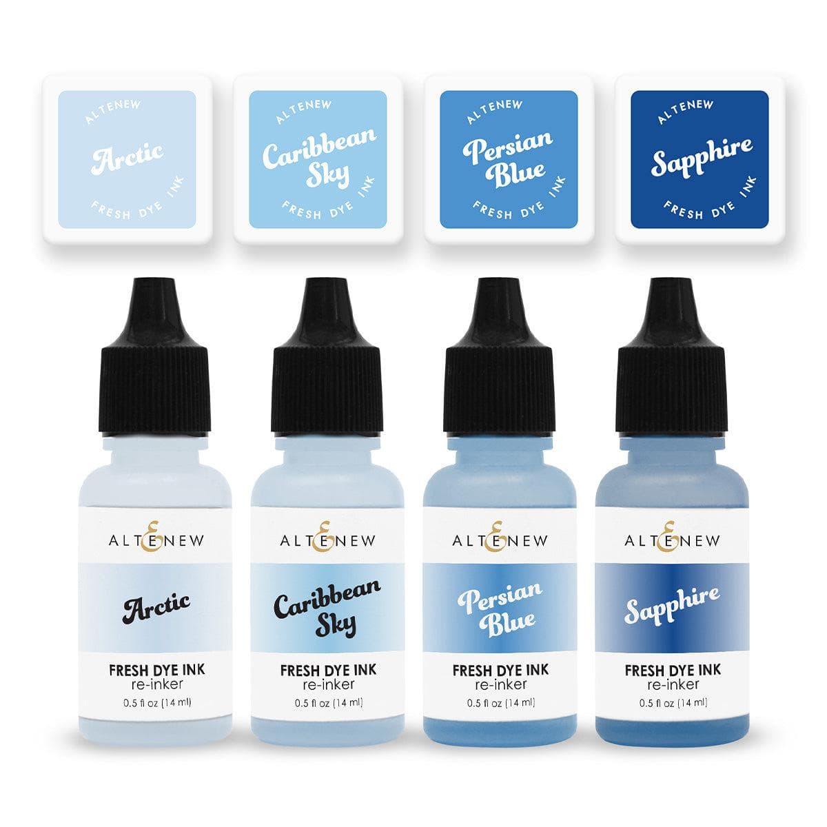 Glacier Caves Fresh Dye Ink Mini Cube & Reinker Bundle Set for Card Making, Scrapbooking & DIY Crafts - Vibrant Watercolor Ink Pads for Paper Crafting Projects