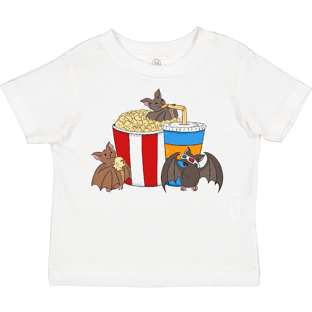 Movie Loving Bats with Popcorn & Soda Toddler T-Shirt | Cute Bat Design Kids Tee | Soft Cotton Baby Shirt | Perfect for Movie Nights & Halloween Costumes