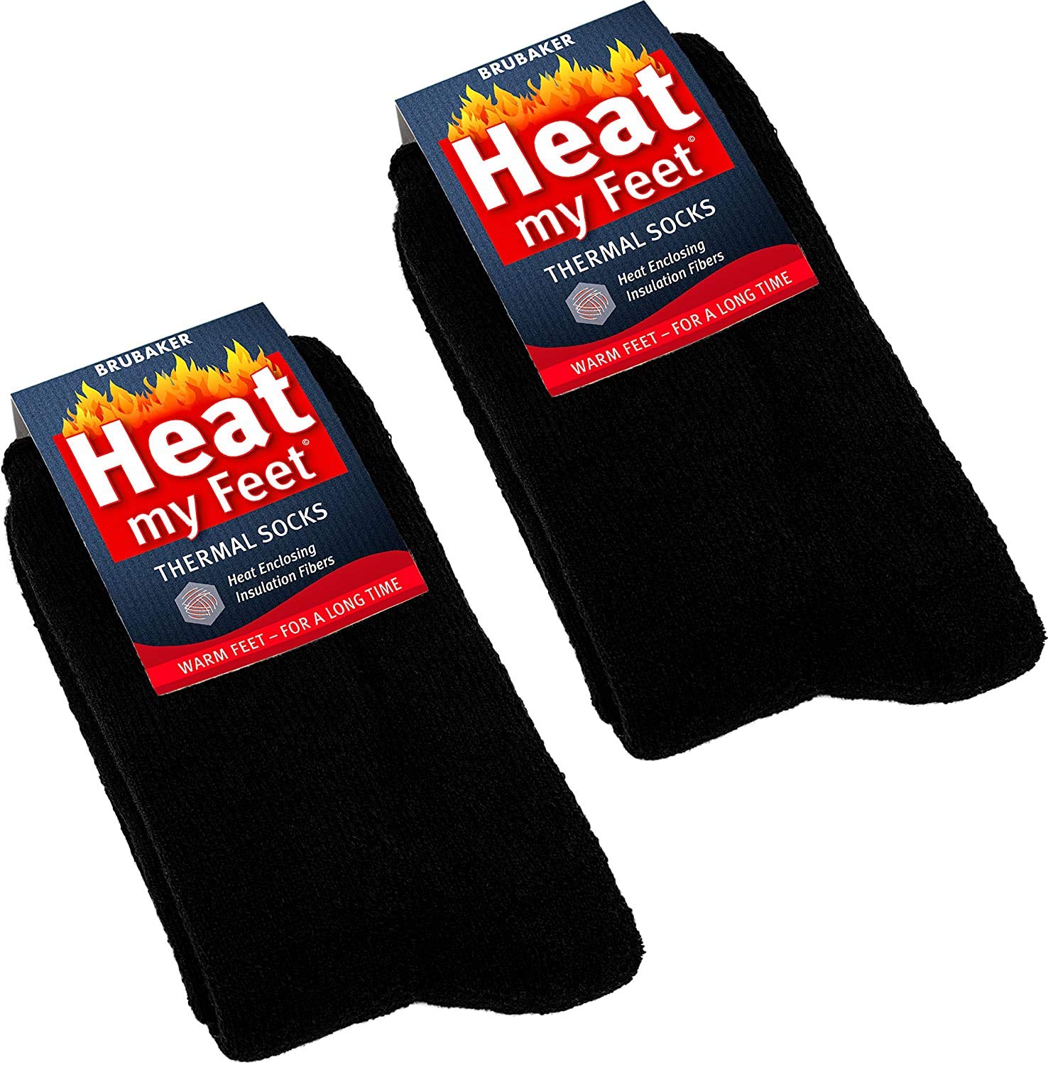2-Pack BRUBAKER Thermal Socks for Women & Men - Ultra Warm Winter Socks with Heat-Trapping Insulation Fibers - Perfect for Cold Weather, Hiking, Skiing and Indoor Comfort