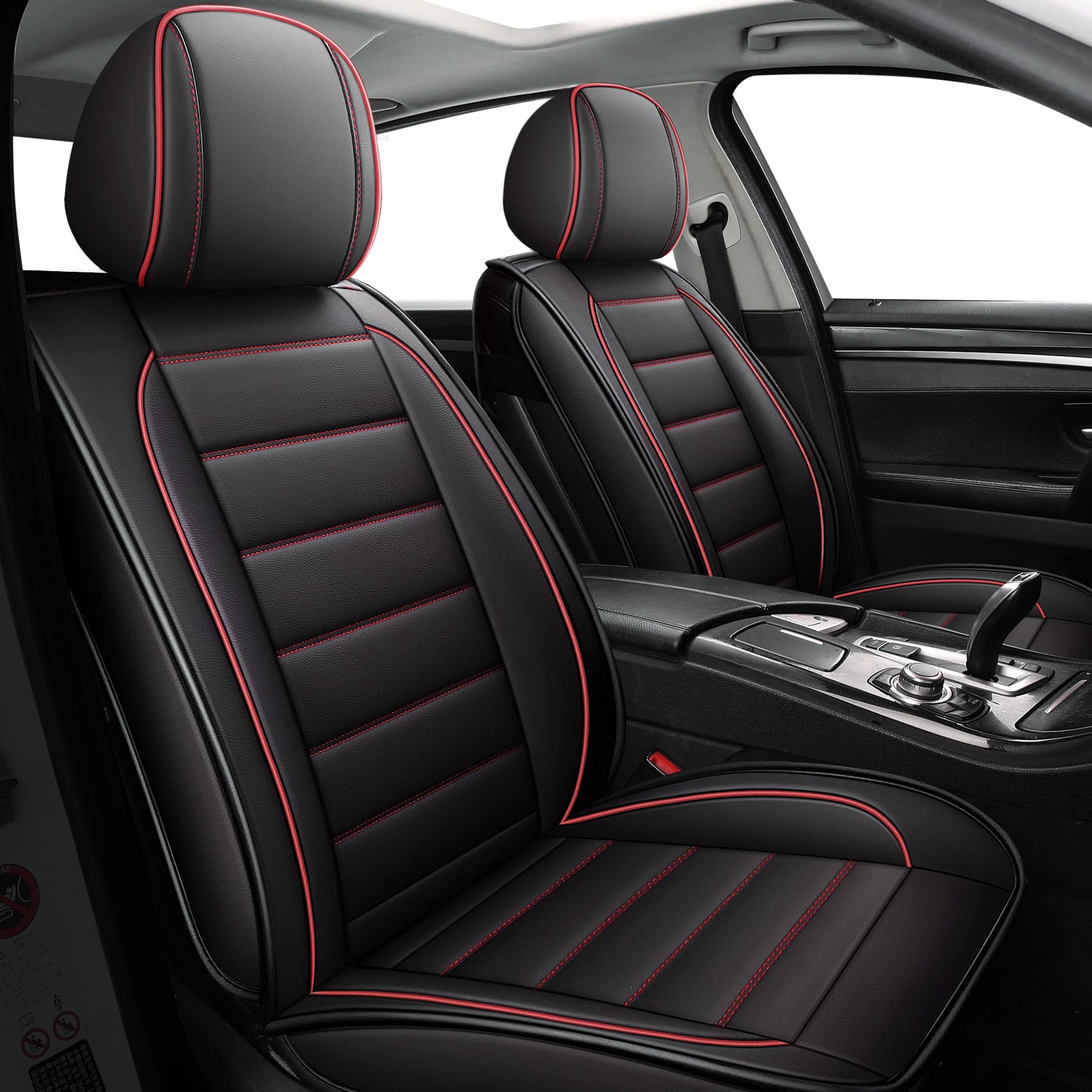 Premium Waterproof Faux Leather Car Seat Covers - Universal Fit for Cars, SUVs & Trucks - Black & Red Full Set - Auto Interior Accessories for Comfort & Style - Perfect for Daily Commute, Road Trips & Vehicle Protection