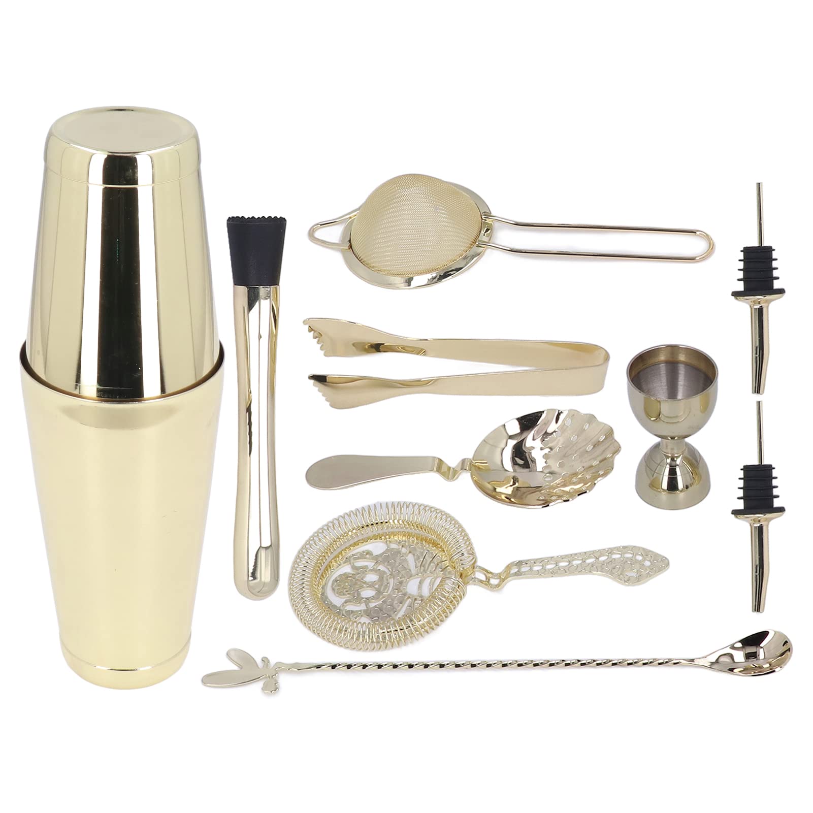11-Piece Stainless Steel Cocktail Shaker Set - Bar Mixing Tools with Strainer & Jigger for Home Bartenders - Gold, Rose Gold, Silver & Black Options - Perfect for Cocktail Parties, Bars & Home Mixology
