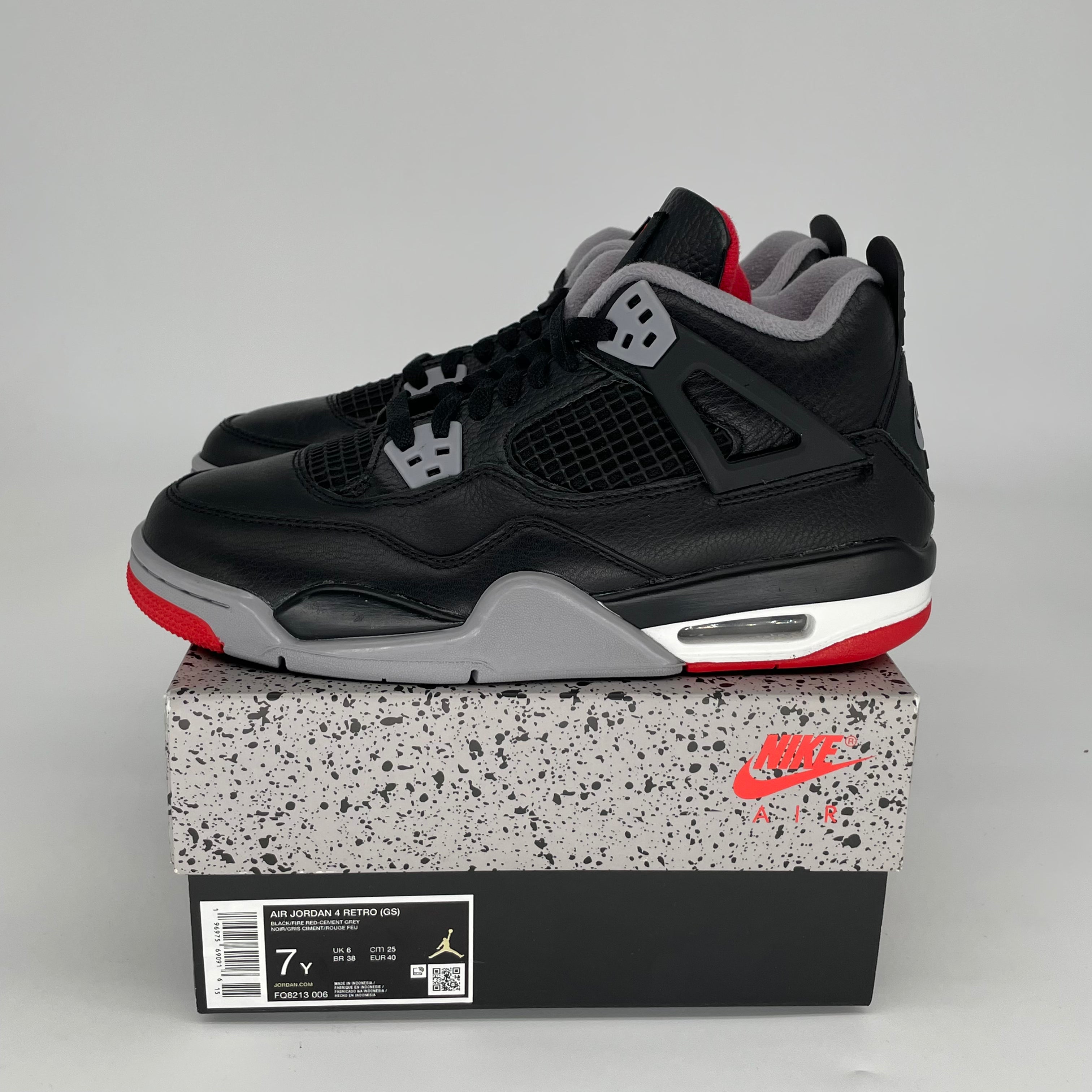 Original Air Jordan 4 Bred Reimagined Basketball Shoes - Size 7Y (FQ8213-006) | Retro Sneakers for Men & Women - Perfect for Streetwear, Gym & Casual Outfits