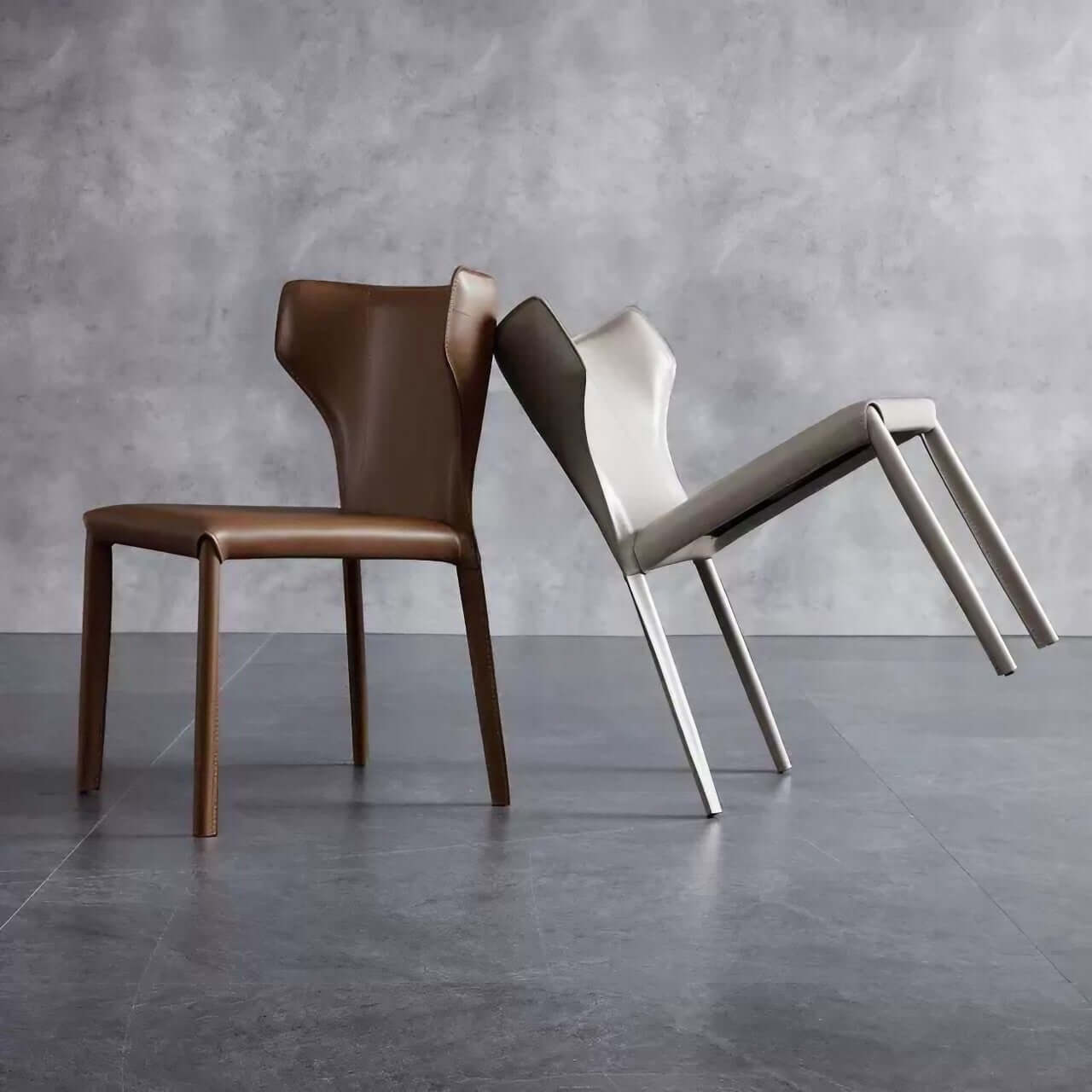 Light Khaki Saddle Leather C-Shaped Curved Backrest Dining Chair - Single Luxurious Minimalist Design for Modern Home, Restaurant & Office Use