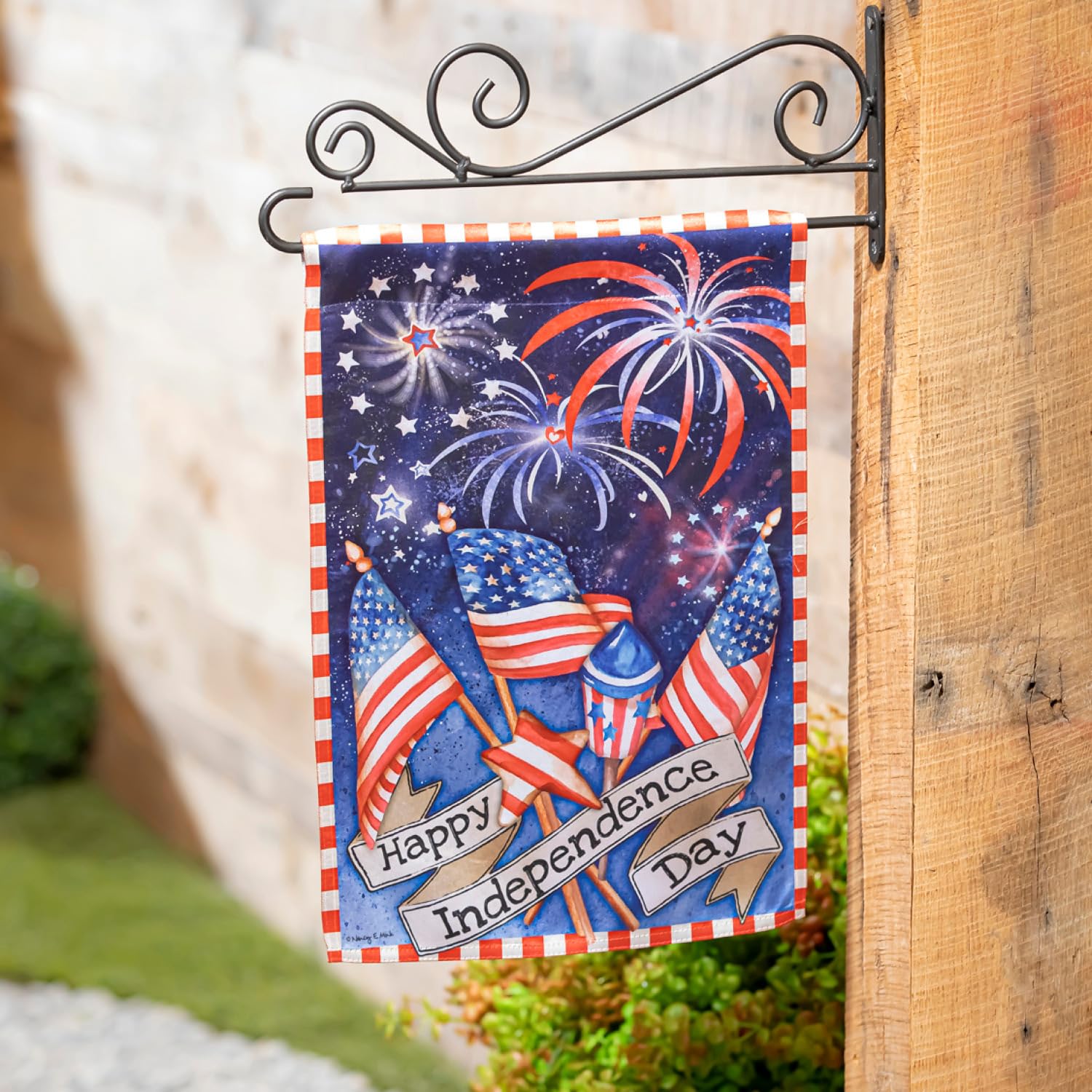 Evergreen Flag Independence Day Fireworks Garden Flag - Patriotic Double Sided 12x18 Inch Outdoor American Flag for Yard, Garden & Home Decor - Perfect for 4th of July, Memorial Day & Patriotic Celebrations