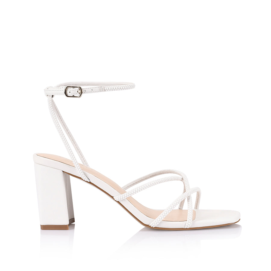 Nakita Women's Block Heel Sandals - White Pearl Color | Comfortable Summer Dress Shoes for Weddings, Parties & Office Wear