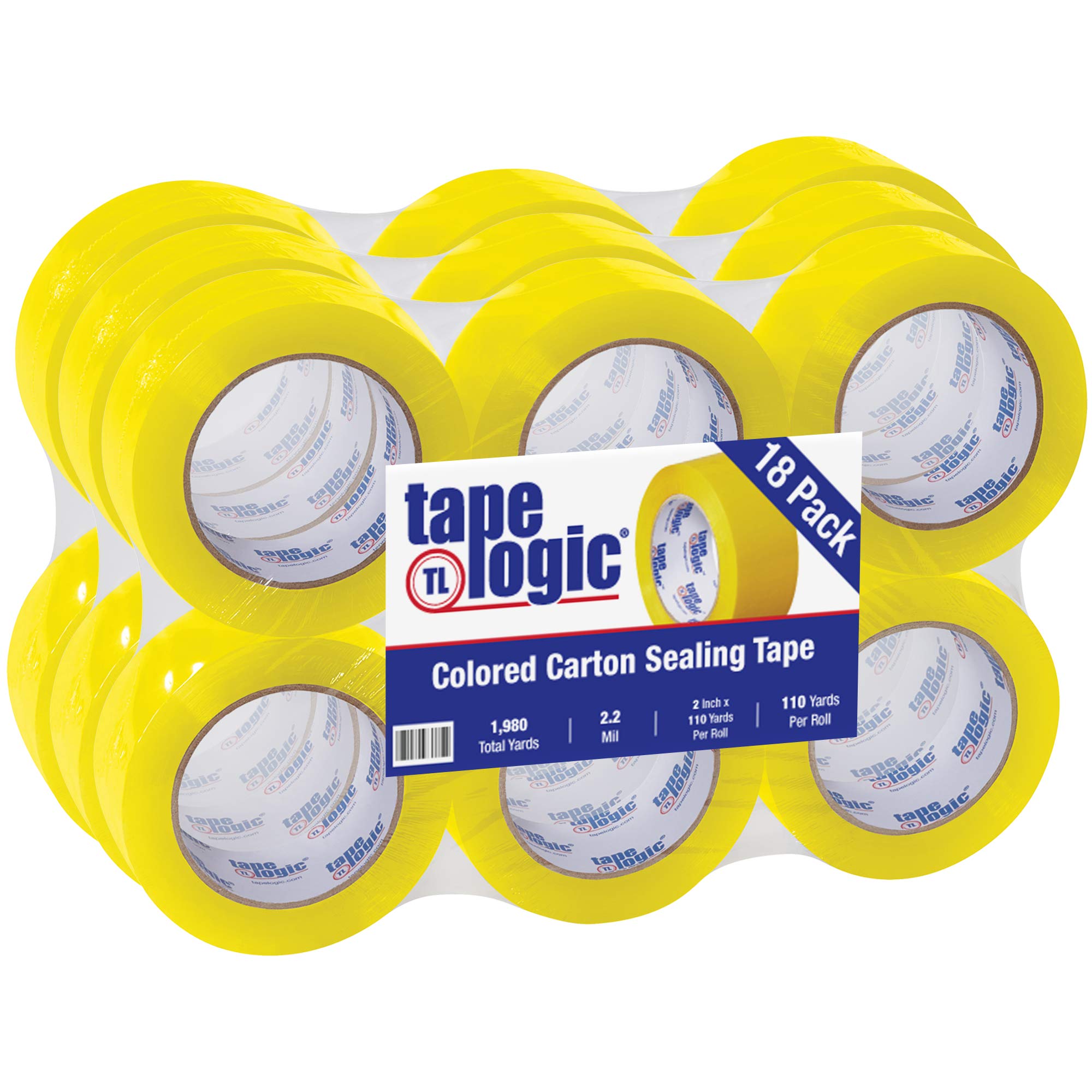 Aviditi Tape Logic 2 Inch x 110 Yard 2.2 Mil Yellow Heavy Duty Packing Tape - 18 Pack for Shipping, Moving, Home & Office Use | Secure Box Sealing, Warehouse Packaging, Moving Supplies