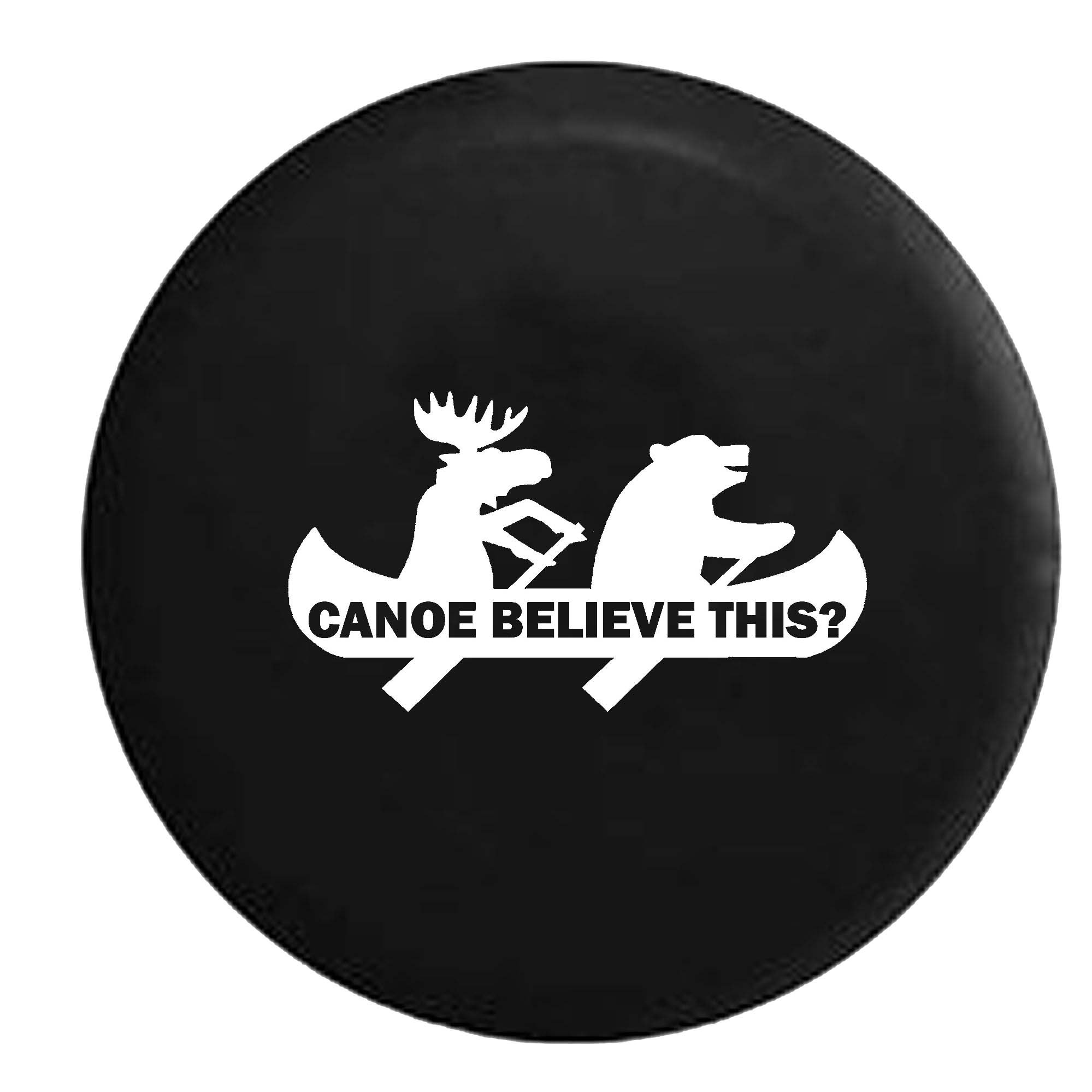 Funny Moose Bear Canoe Design Vinyl Spare Tire Cover - 35 Inch Black for Outdoor Camping & RV Adventures | Durable & Waterproof