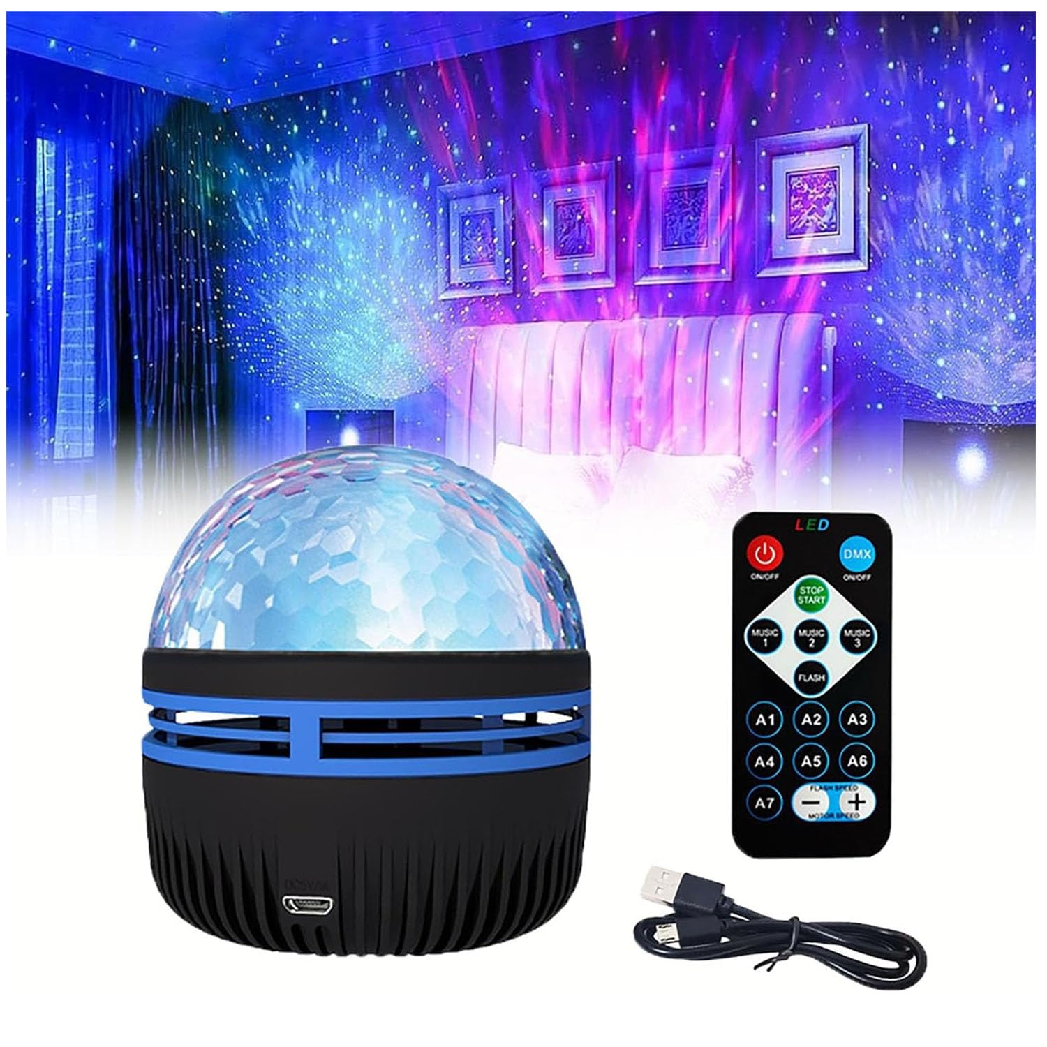 2 in 1 Northern Lights & Ocean Wave Projector with 14 Light Effects - Aurora Borealis Night Light, Galaxy Star Projector for Bedroom, Nursery, Meditation & Relaxation (1 Pack)