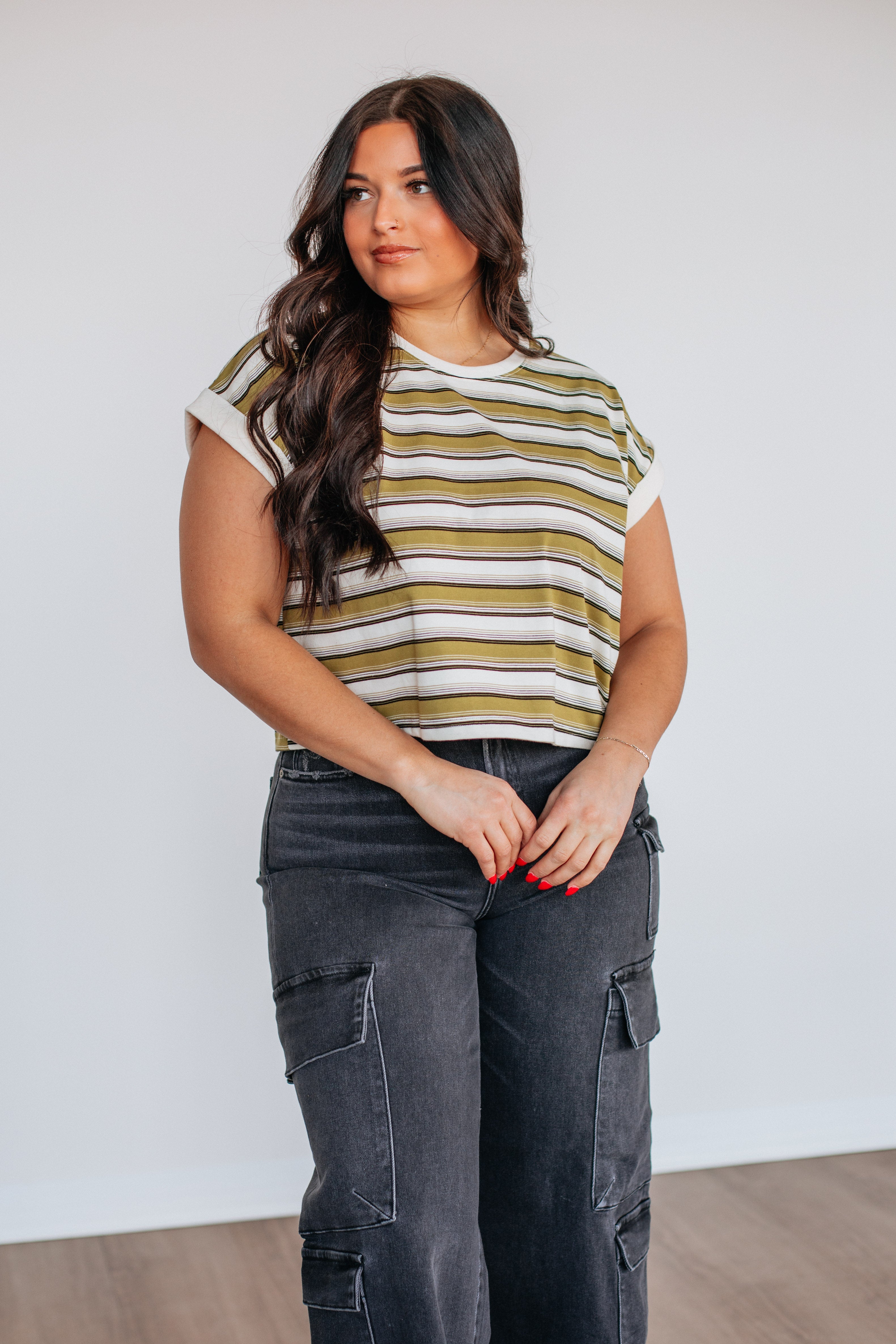 Mayra Striped Women's Top in Burnt Olive Mix - Casual Chic Blouse for Everyday Wear & Layering